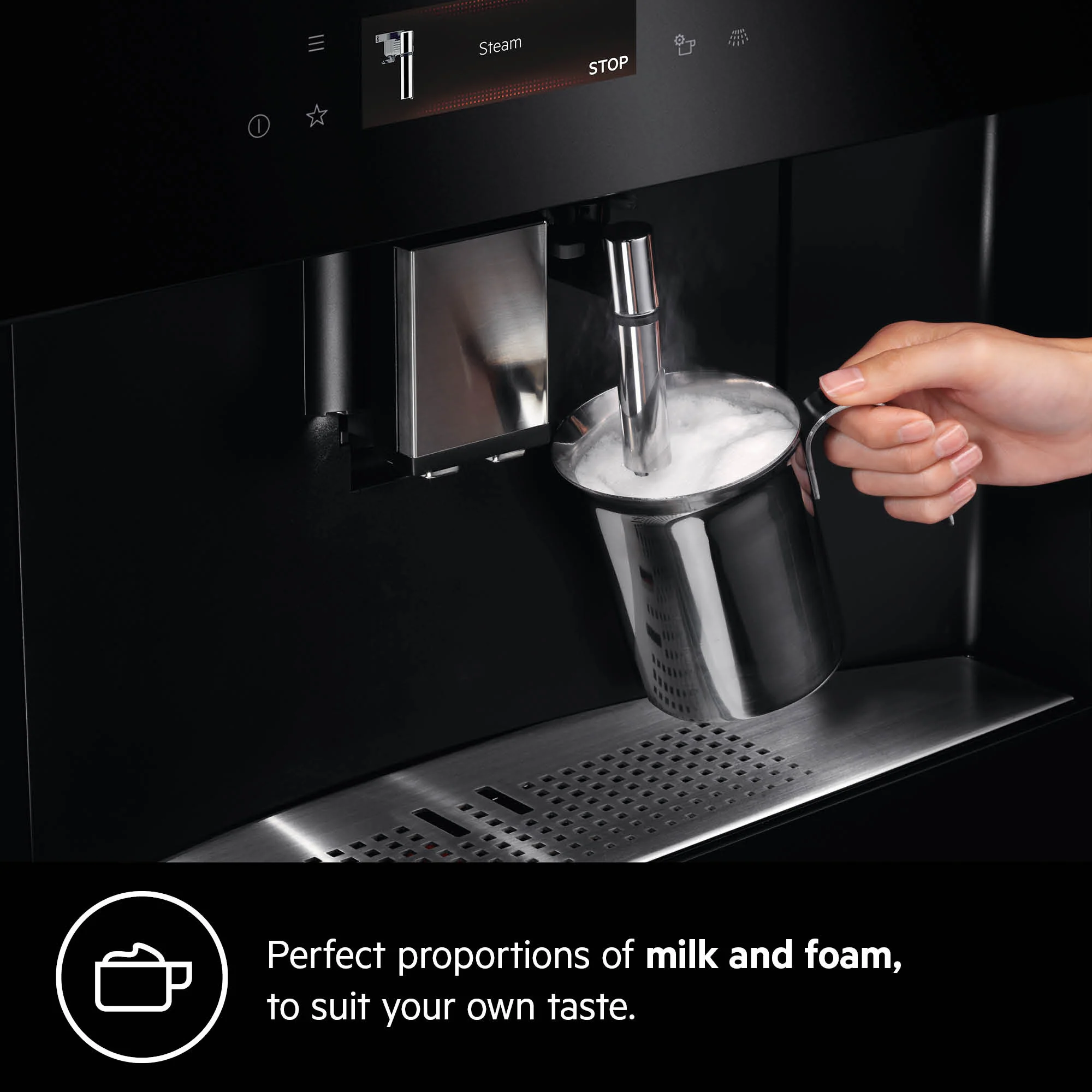 AEG Built-in Coffee Machine 60cm, pre-heating function, Multicup setting, 2.5 litre tank, Black, KKK884500M - Image 4