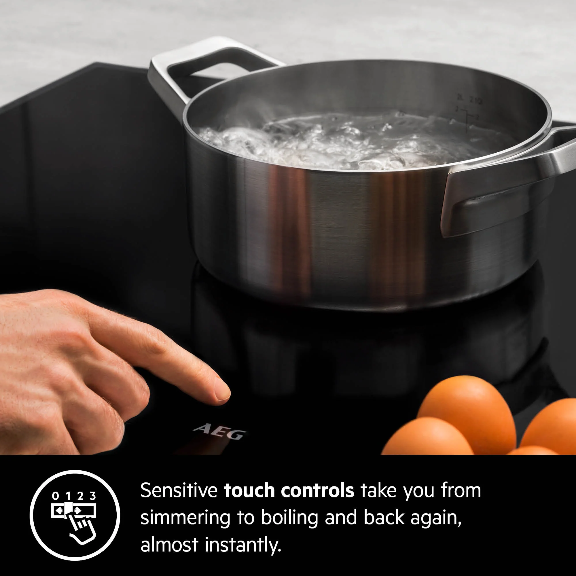 AEG Built-in Electric Hob 60cm, Xl cooking zones, Oko timer, Touch controls, Black, HK654070XB - Image 3