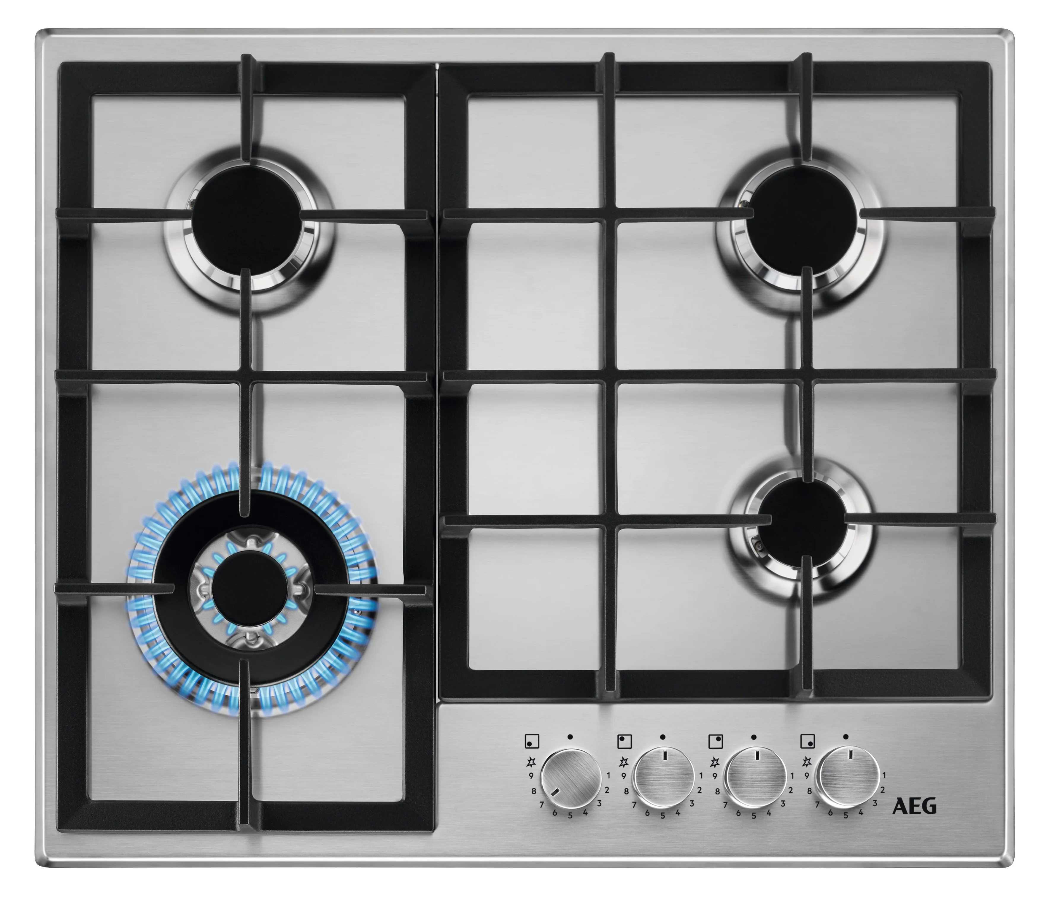 AEG Built-in Gas Hob 60cm, 4 Burner, Stainless Steel, Black, HGB64420SM