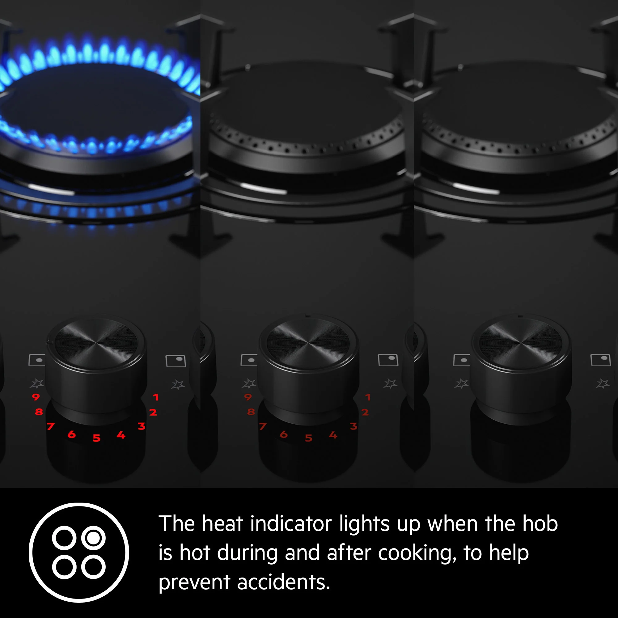 AEG Built-in Gas Hob 90cm, 5 Burner, Glass Finish, Black, HKB95450NB - Image 4