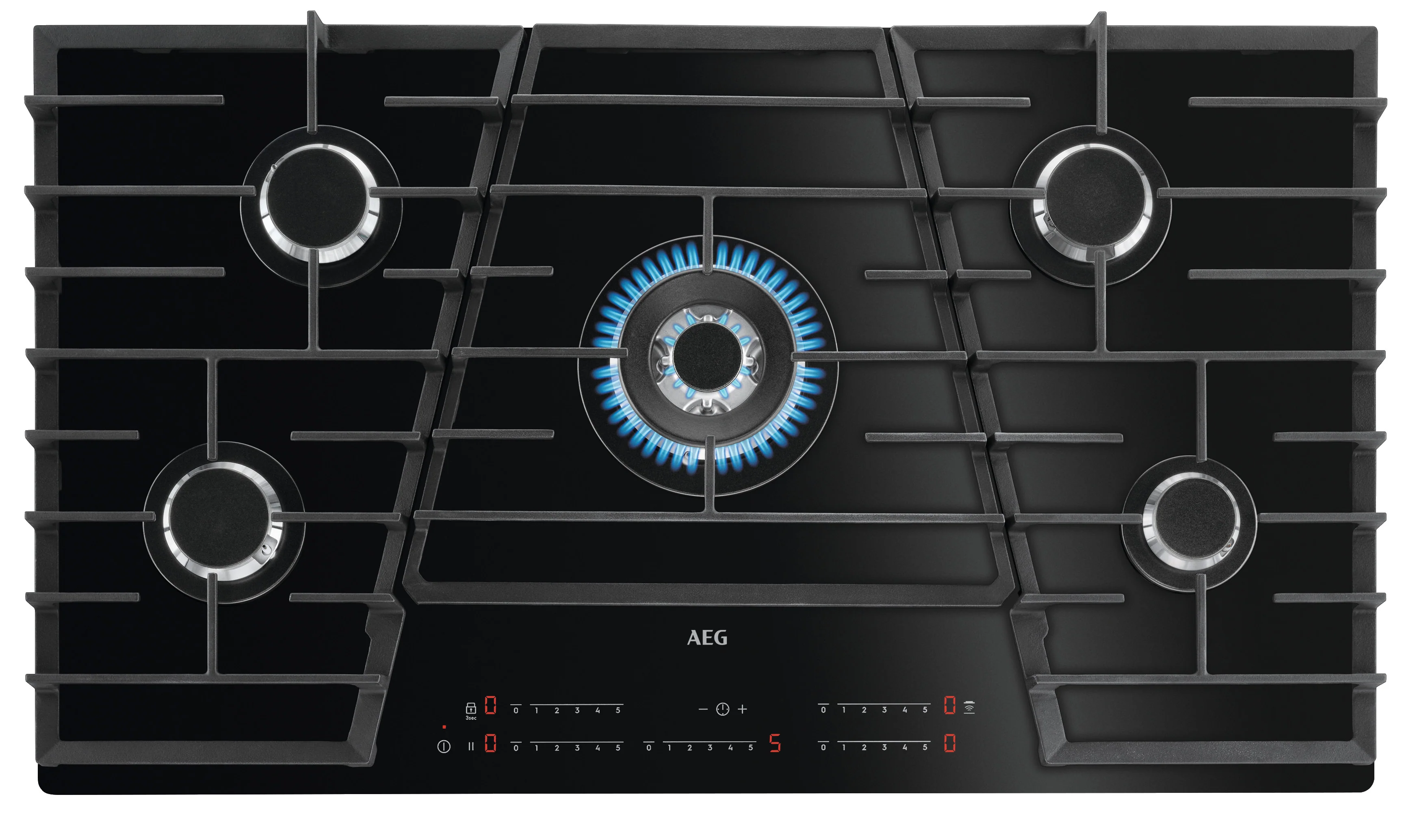 AEG Built-in Gas Hob 90cm, 5 Burner, Glass Finish, Touch Control, Black, HVB95450IB