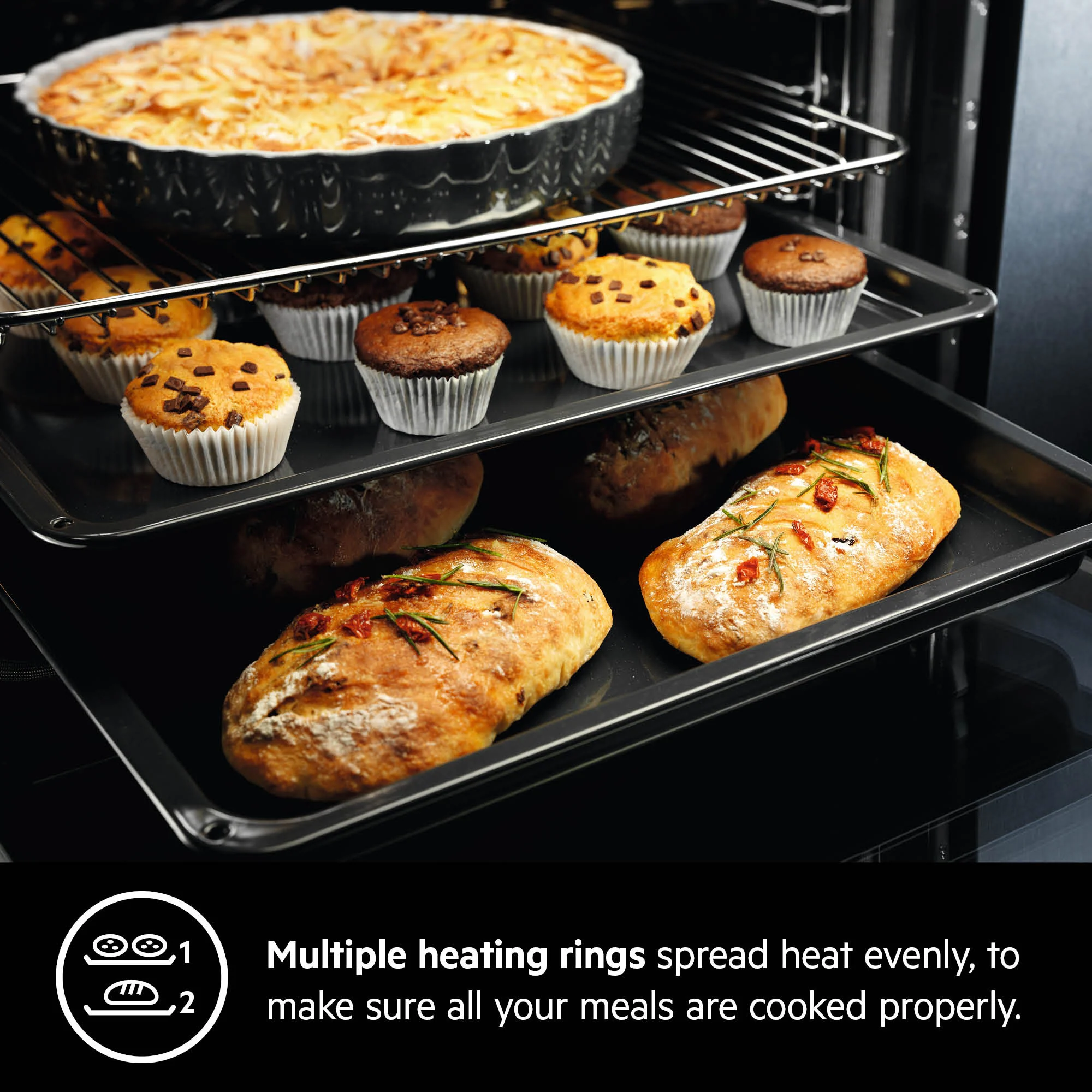 AEG Built-in Multifunction Gas Oven 60cm, XL baking tray, Easy-clean, Thermic Air system, Black, BEB231011M - Image 5