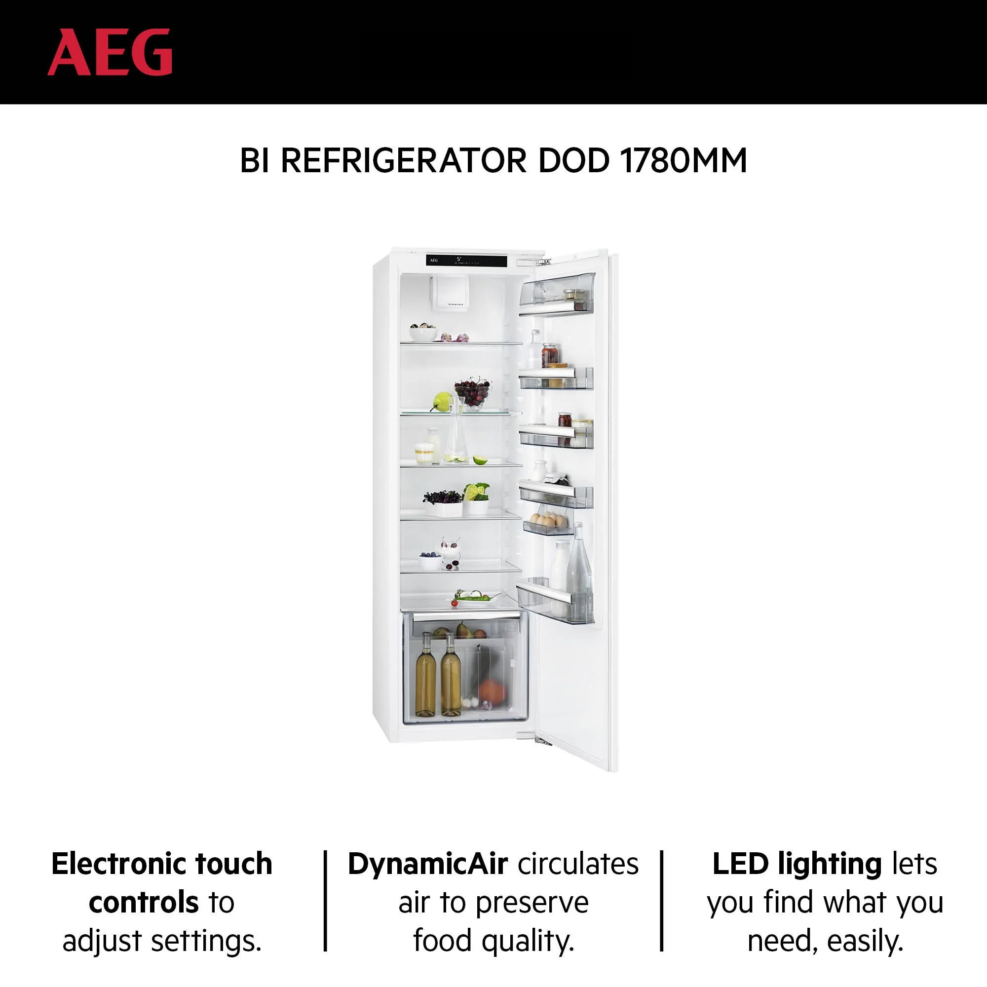 AEG Built-in Refrigerator 310 Litre, No-Frost, inverter Compressor, Tempered glass, Digital Control, White, SKE81811DC - Image 2