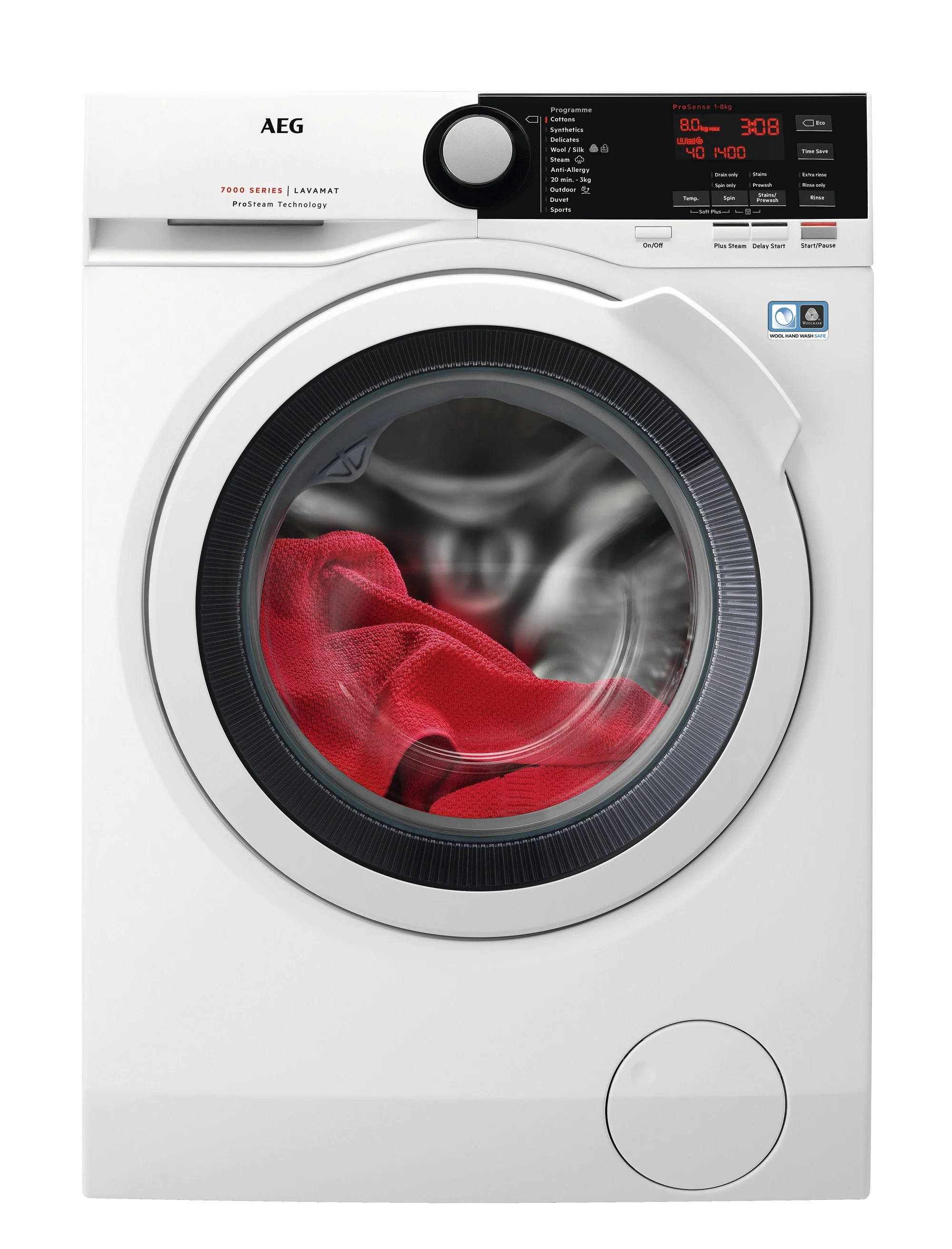 AEG Front Load Washing Machine 8 kg, 1400RPM, Pro Steam, White, LFB7E8431B