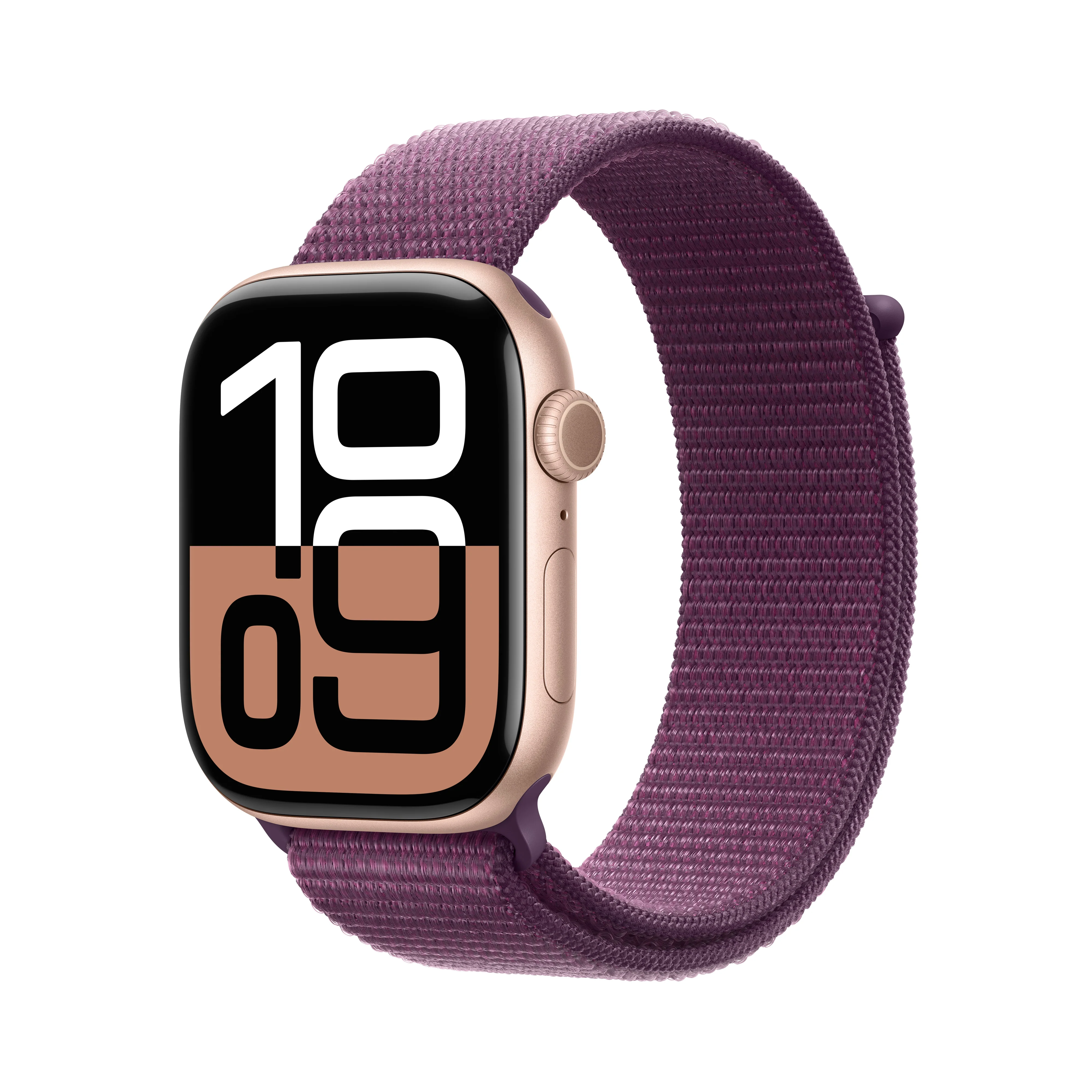 Apple Watch Series 10 GPS 42mm Rose Gold Aluminium Case with Plum Sport Loop, MWWK3QA/A
