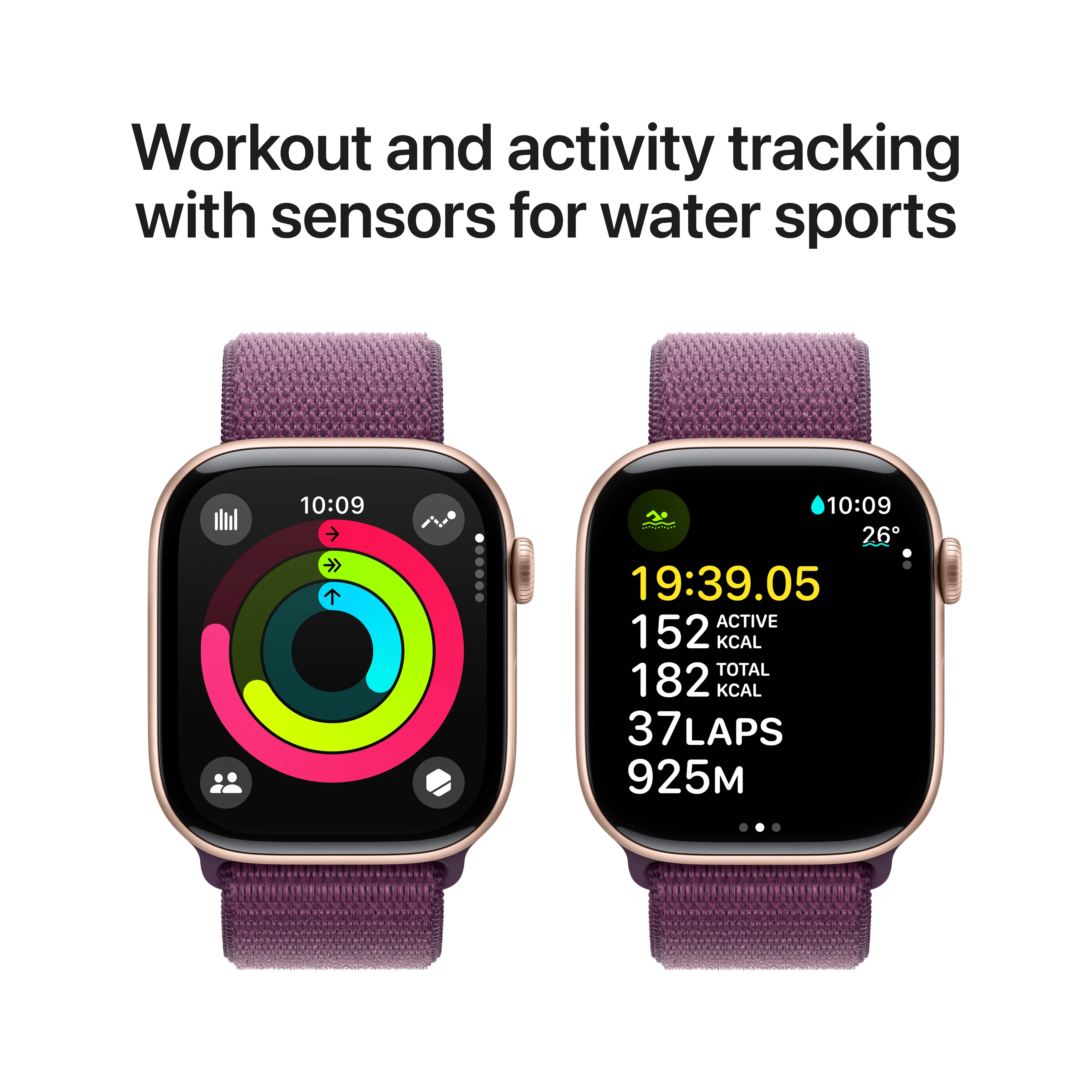 Apple Watch Series 10 GPS 42mm Rose Gold Aluminium Case with Plum Sport Loop, MWWK3QA/A - Image 4
