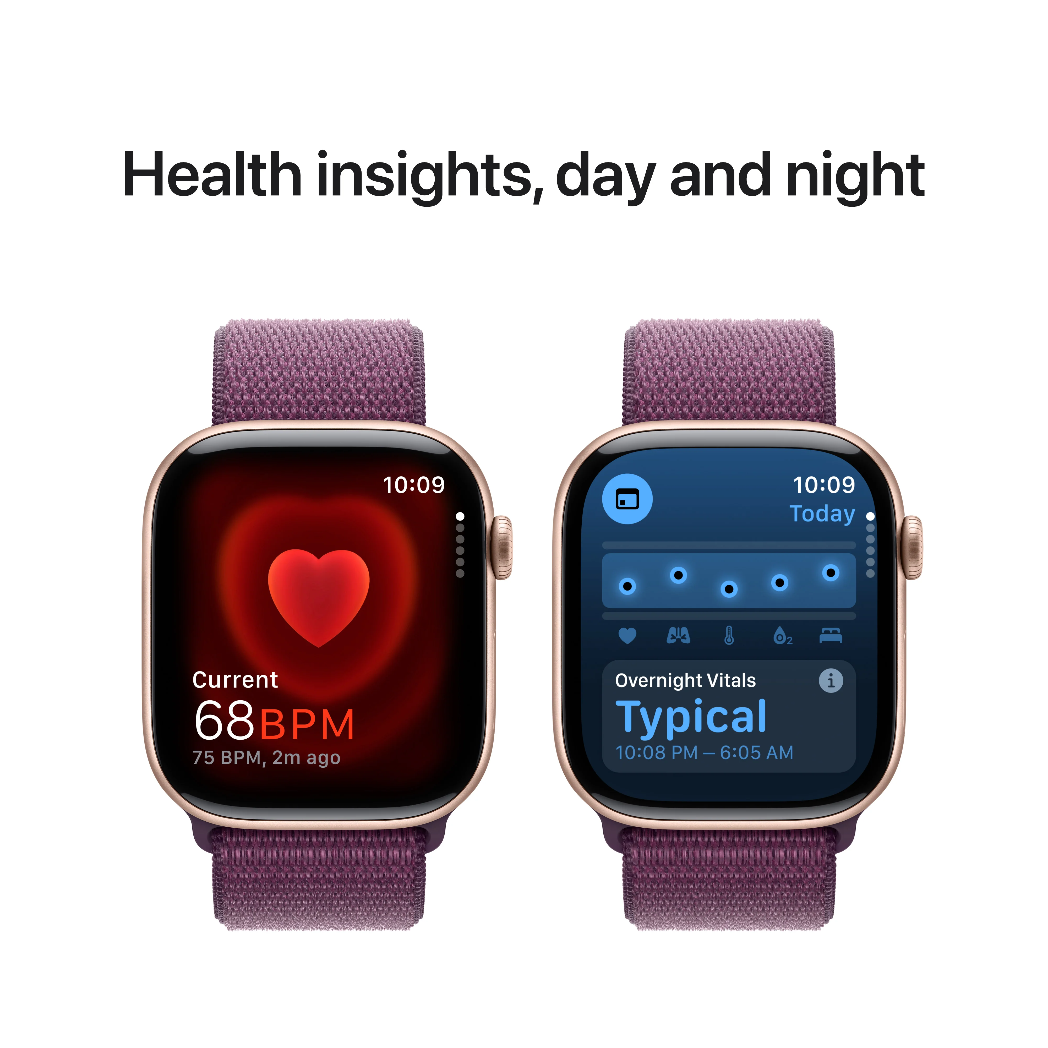 Apple Watch Series 10 GPS 46mm Rose Gold Aluminium Case with Plum Sport Loop, MWWV3QA/A - Image 5