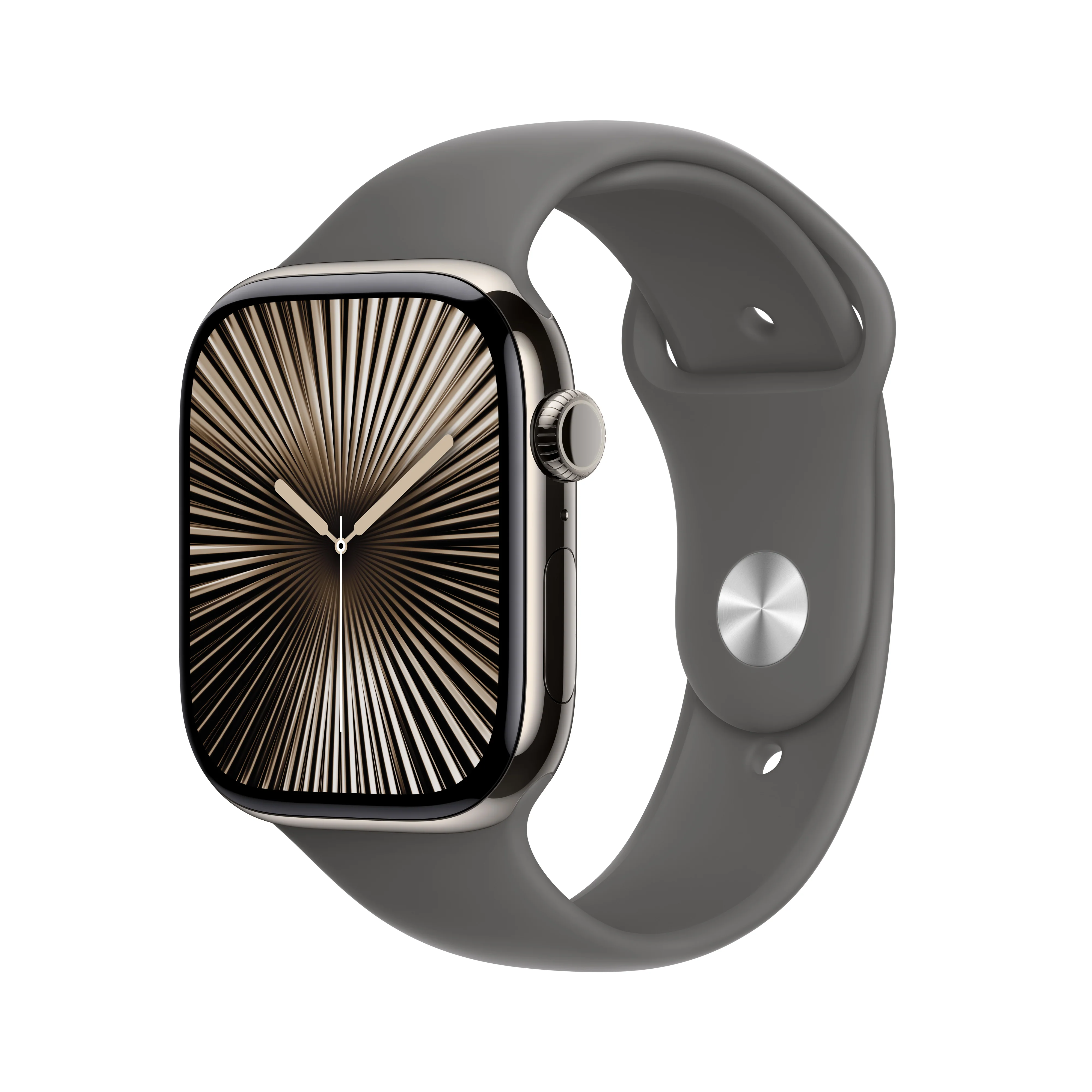 Apple Watch Series 10 GPS + Cellular 42mm Natural Titanium Case with Stone Grey Sport Band - S/M, MWXD3QA/A