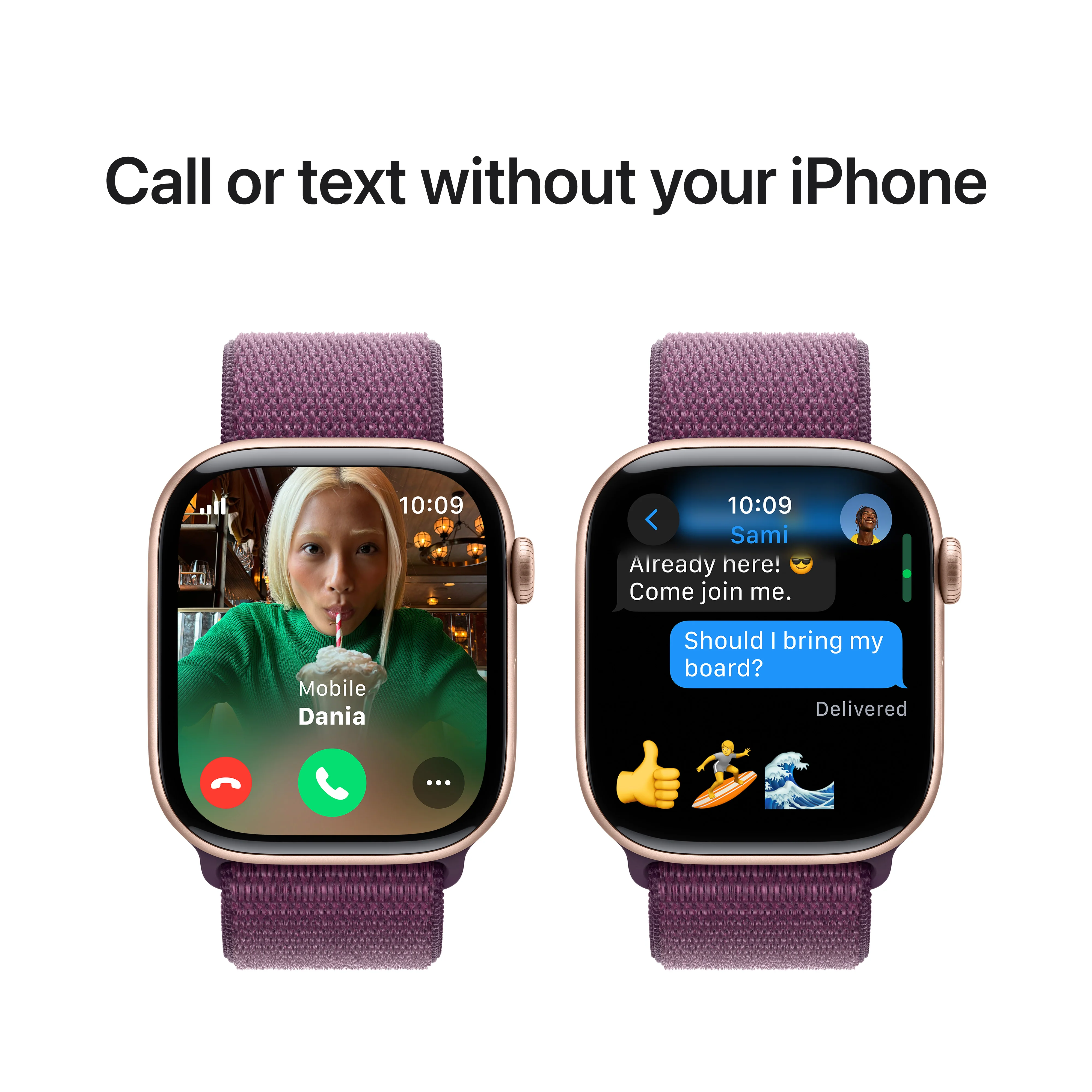 Apple Watch Series 10 GPS + Cellular 42mm Rose Gold Aluminium Case with Plum Sport Loop, MWXC3QA/A - Image 7