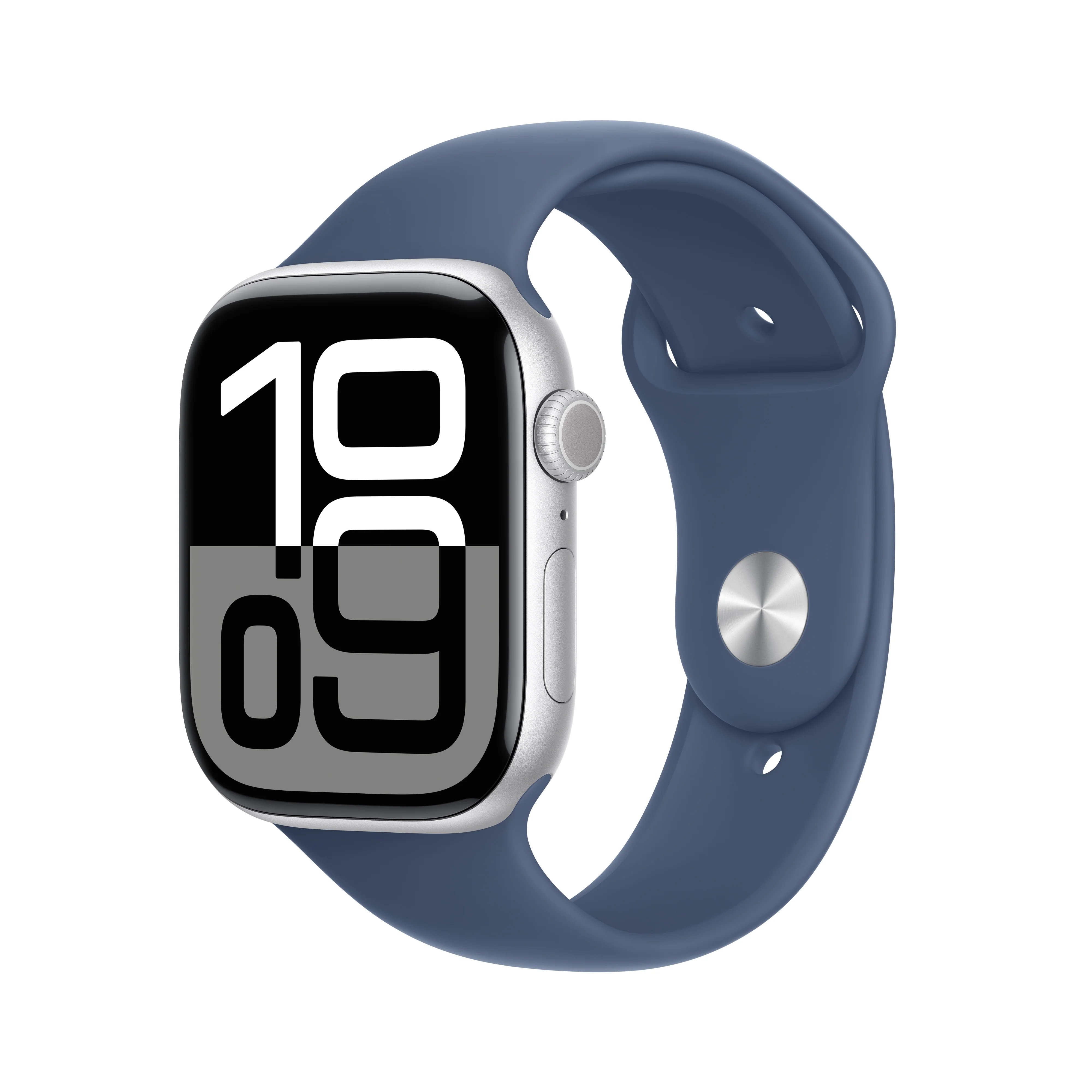 Apple Watch Series 10 GPS + Cellular 42mm Silver Aluminium Case with Denim Sport Band - S/M, MWX33QA/A