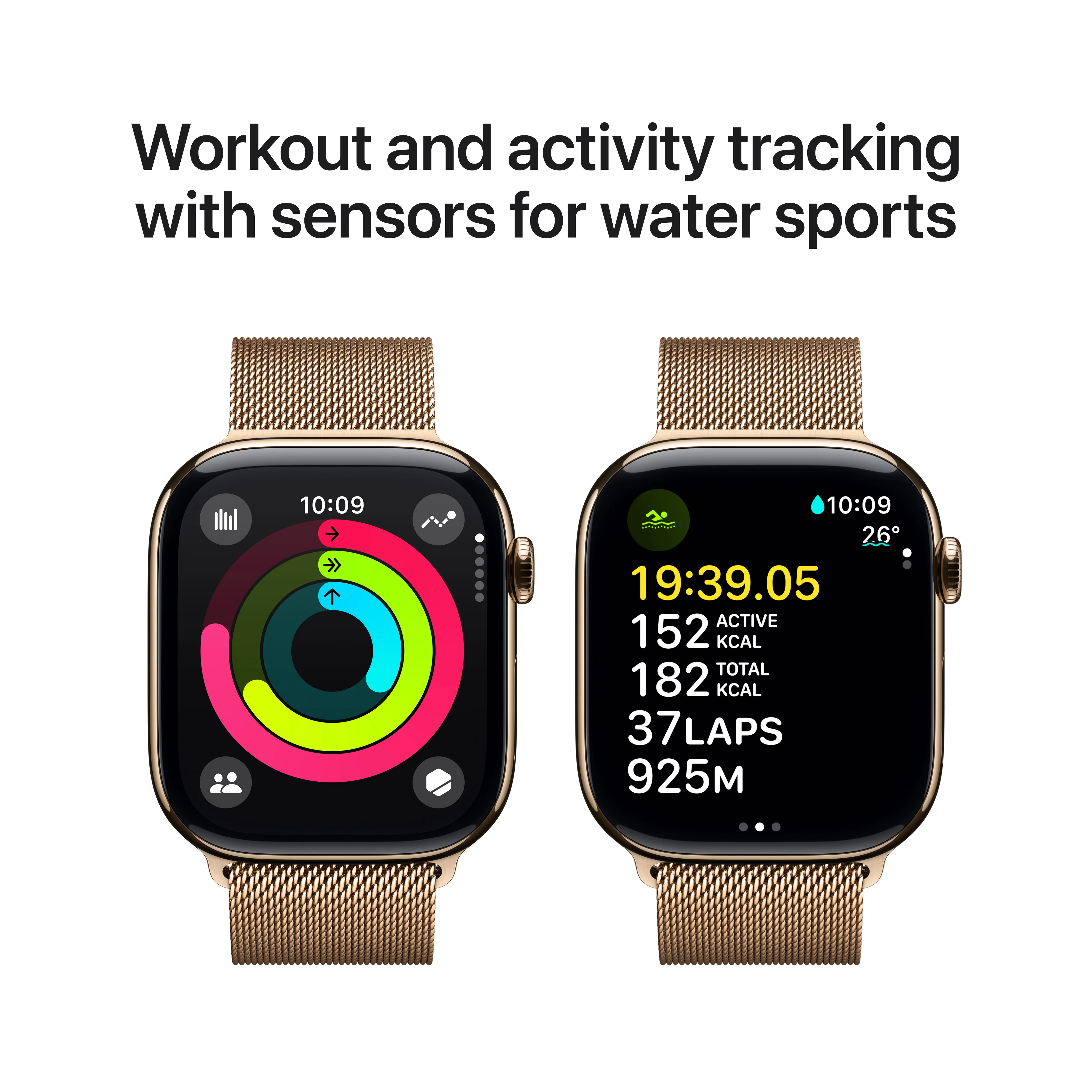 Apple Watch Series 10 GPS + Cellular 46mm Gold Titanium Case with Gold Milanese Loop - M/L, MX003QA/A - Image 4