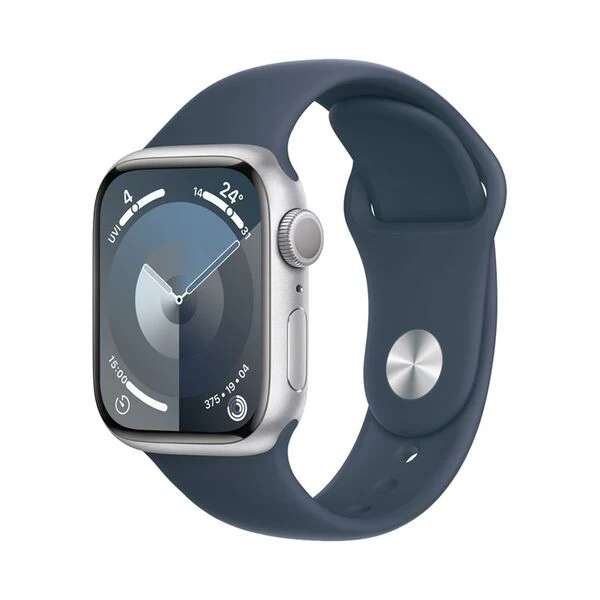 Apple Watch Series 9 GPS + Cellular 41mm Silver Aluminium Case + Storm Blue Sport Band - S/M