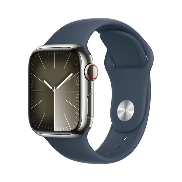 Apple Watch Series 9 GPS + Cellular 41mm Silver Stainless Steel Case + Storm Blue Sport Band - S/M