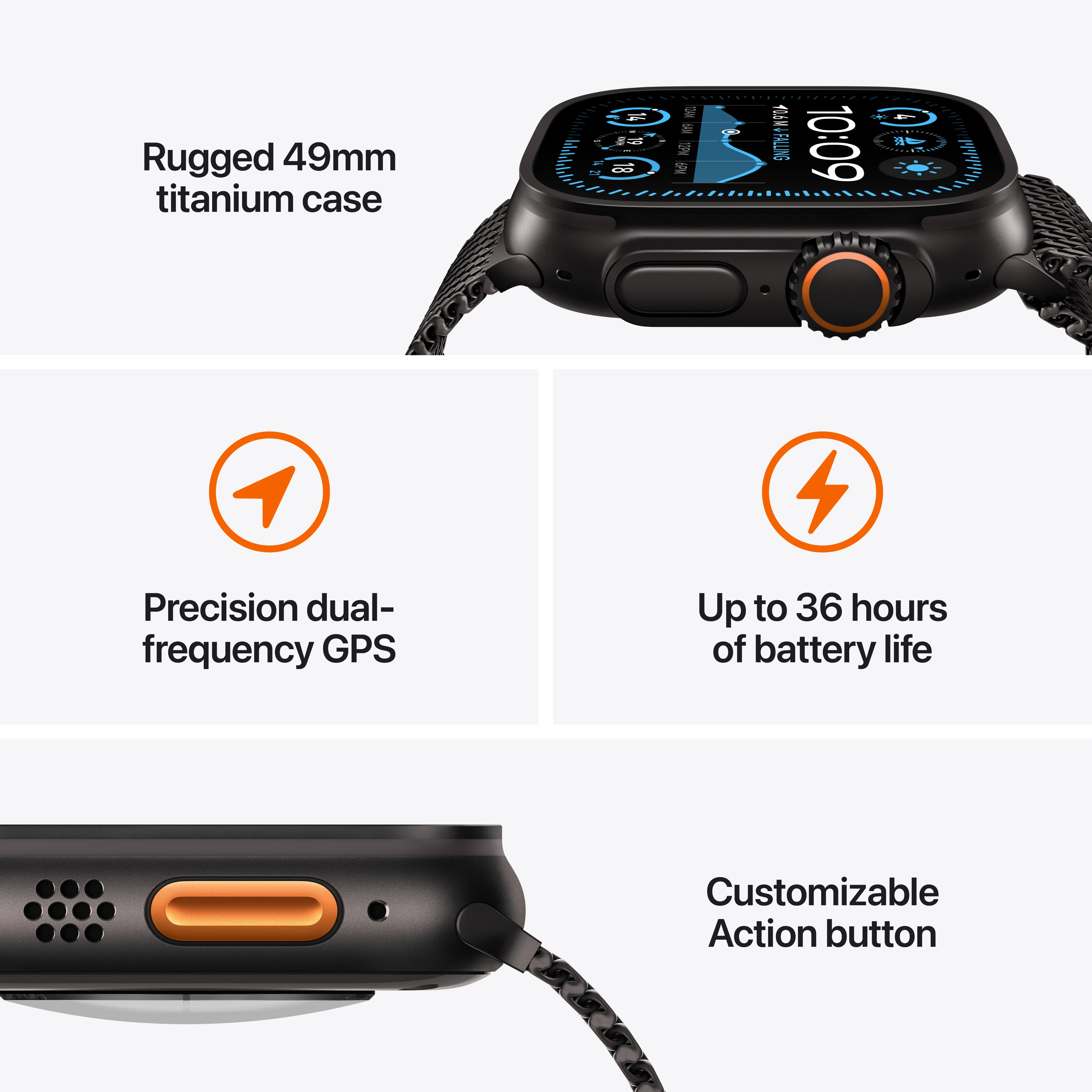 Apple Watch Ultra 2 GPS + Cellular 49mm Black Titanium Case with Dark Green Alpine Loop - Medium, MX4R3QA/A - Image 3