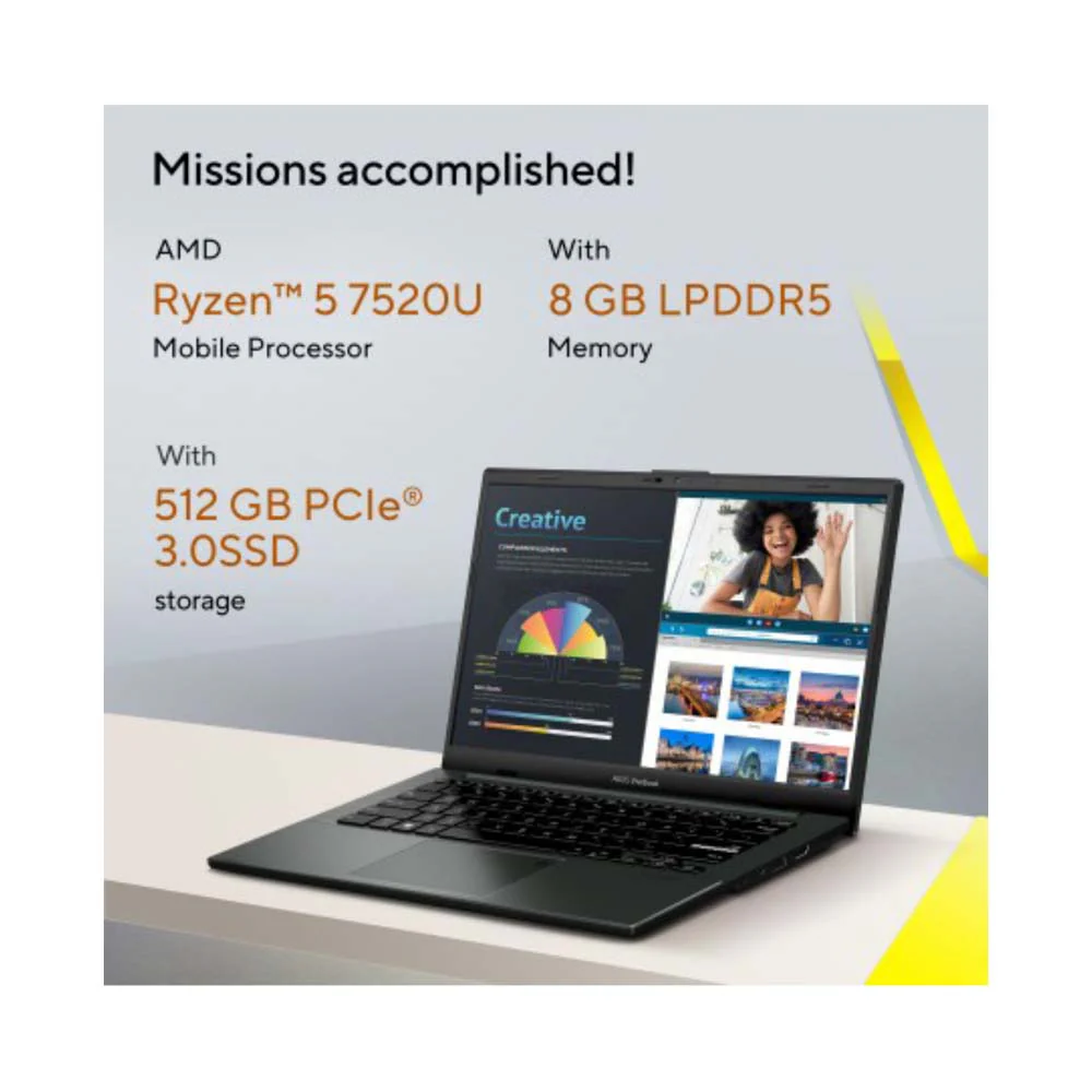ASUS VivoBook Go 14-Inch Ryzen 5-7520U 8GB RAM/512GB SSD AMD Radeon Mixed Black - Image 6