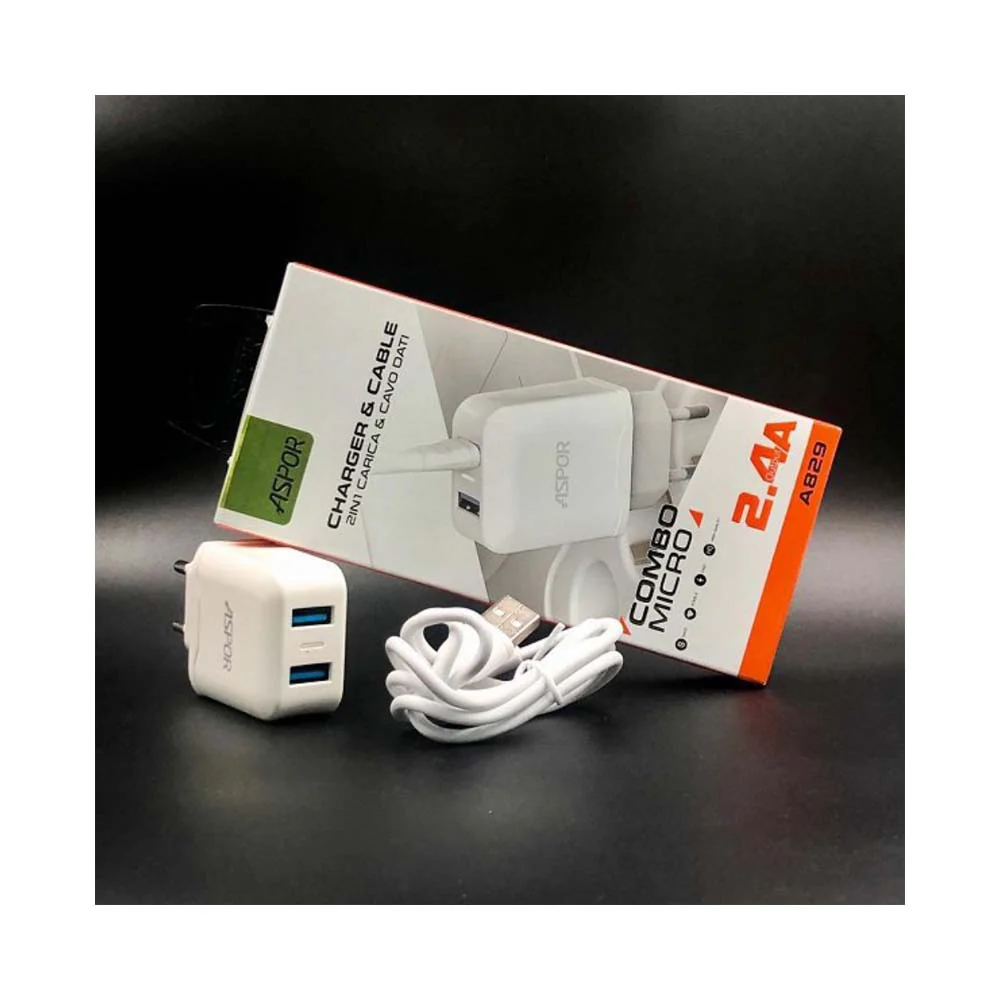 Aspor 2.4A Home Charger With iPhone Cable White - Image 2