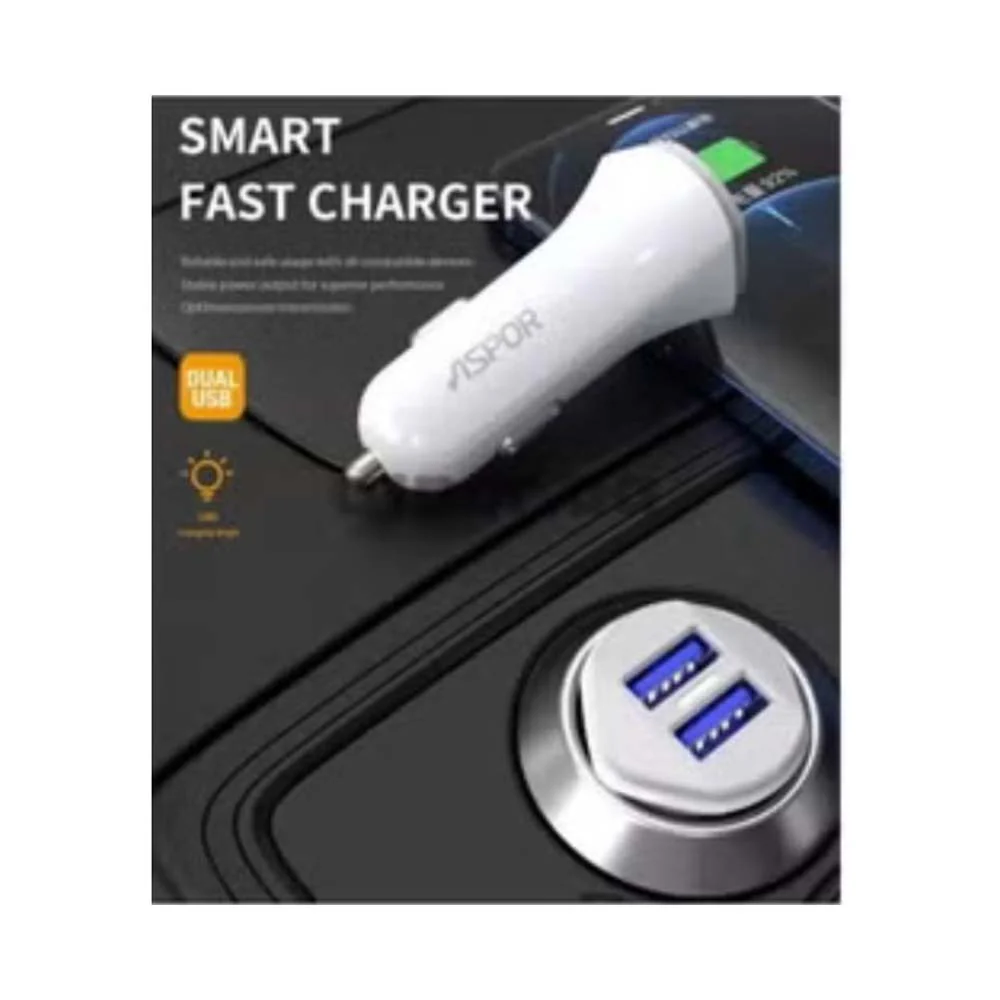 Aspor 3.4A 2 USB Car Charger White - Image 2