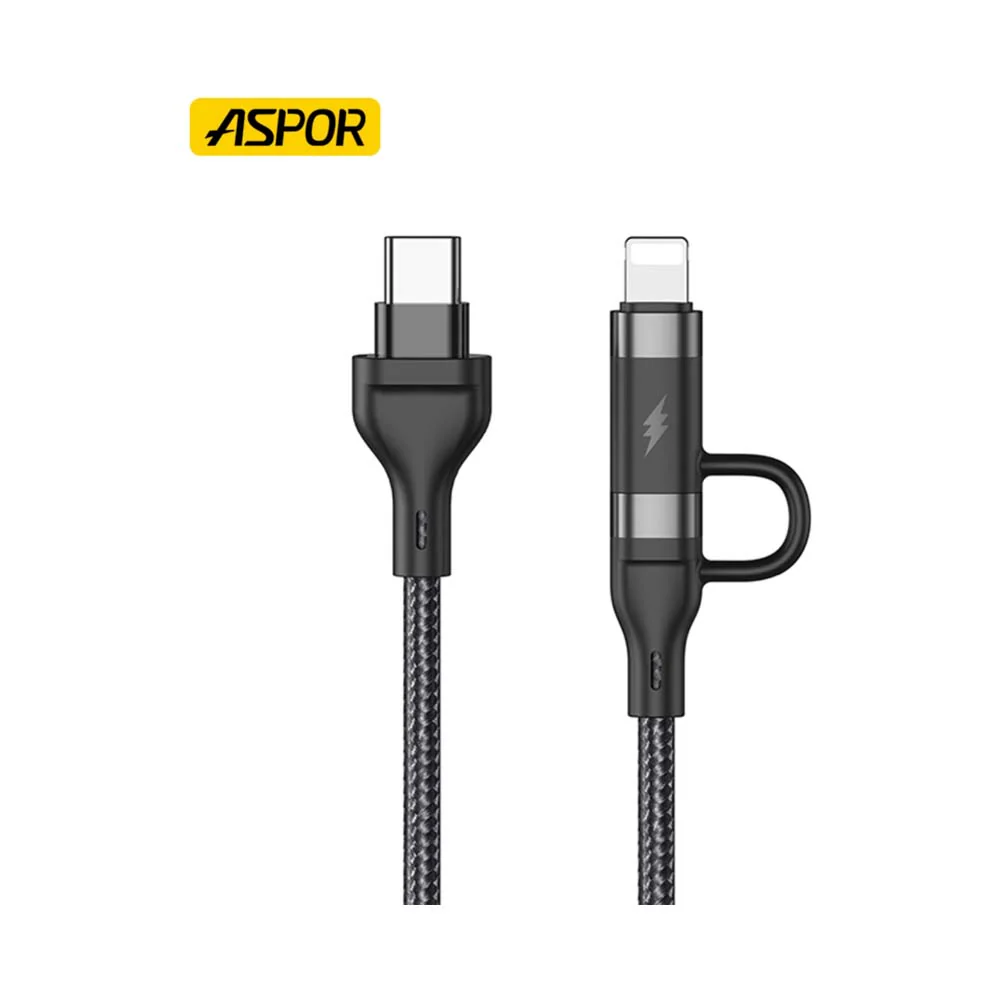 Aspor 4 in 1 Wired Wholesale New USB Fast Charger Data Cable 1.2m Black - Image 3