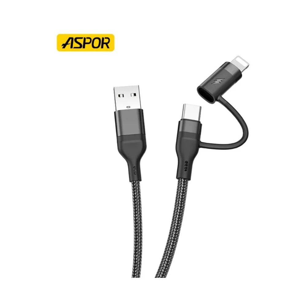 Aspor 4 in 1 Wired Wholesale New USB Fast Charger Data Cable 1.2m Black - Image 4