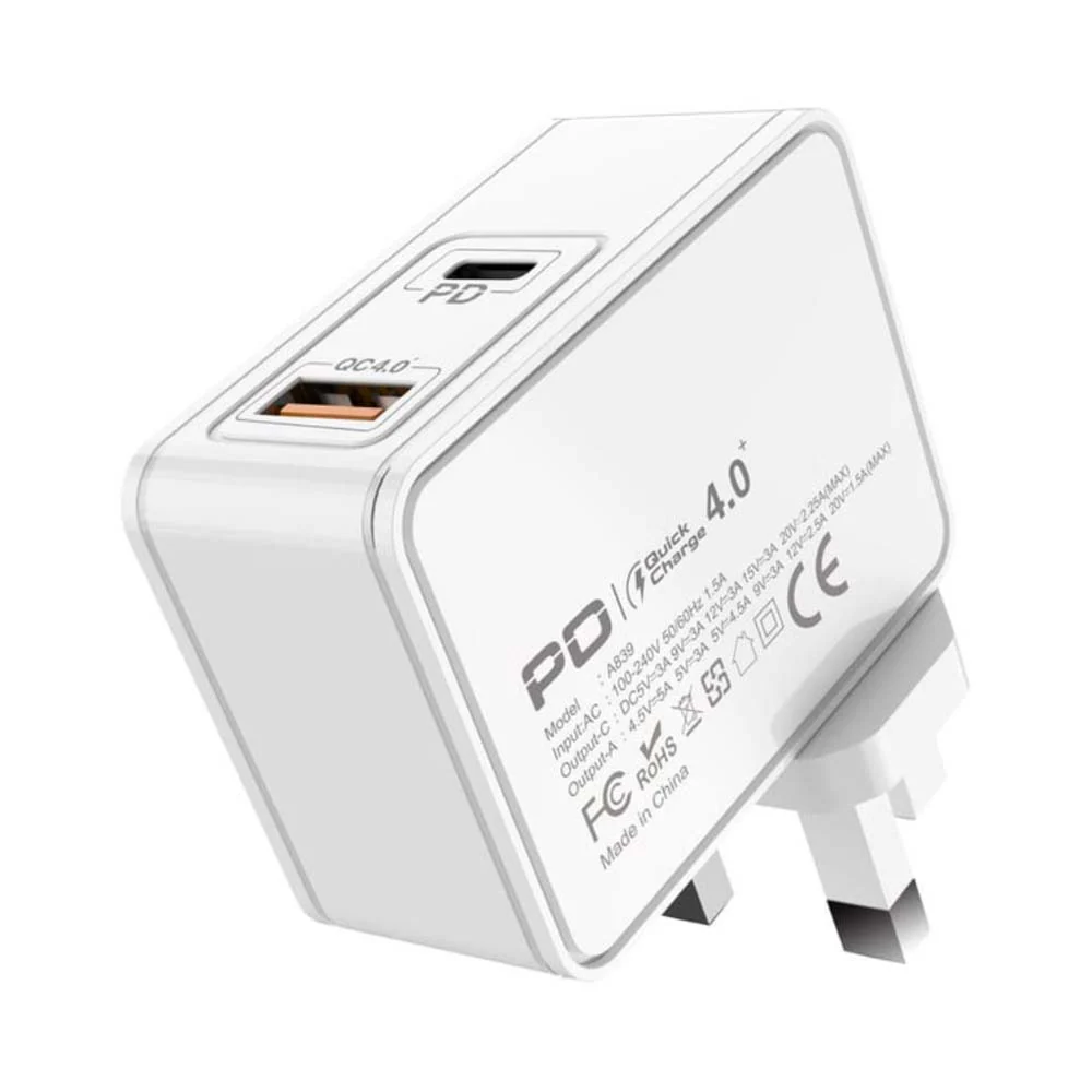 Aspor PD+QC 3.0 Fast USB Wall Charger White - Image 2