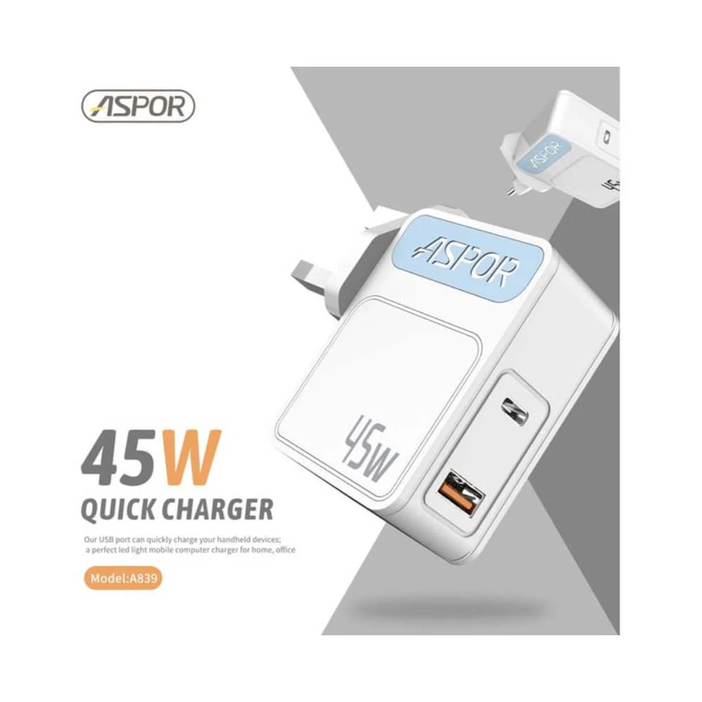 Aspor PD+QC 3.0 Fast USB Wall Charger White - Image 6