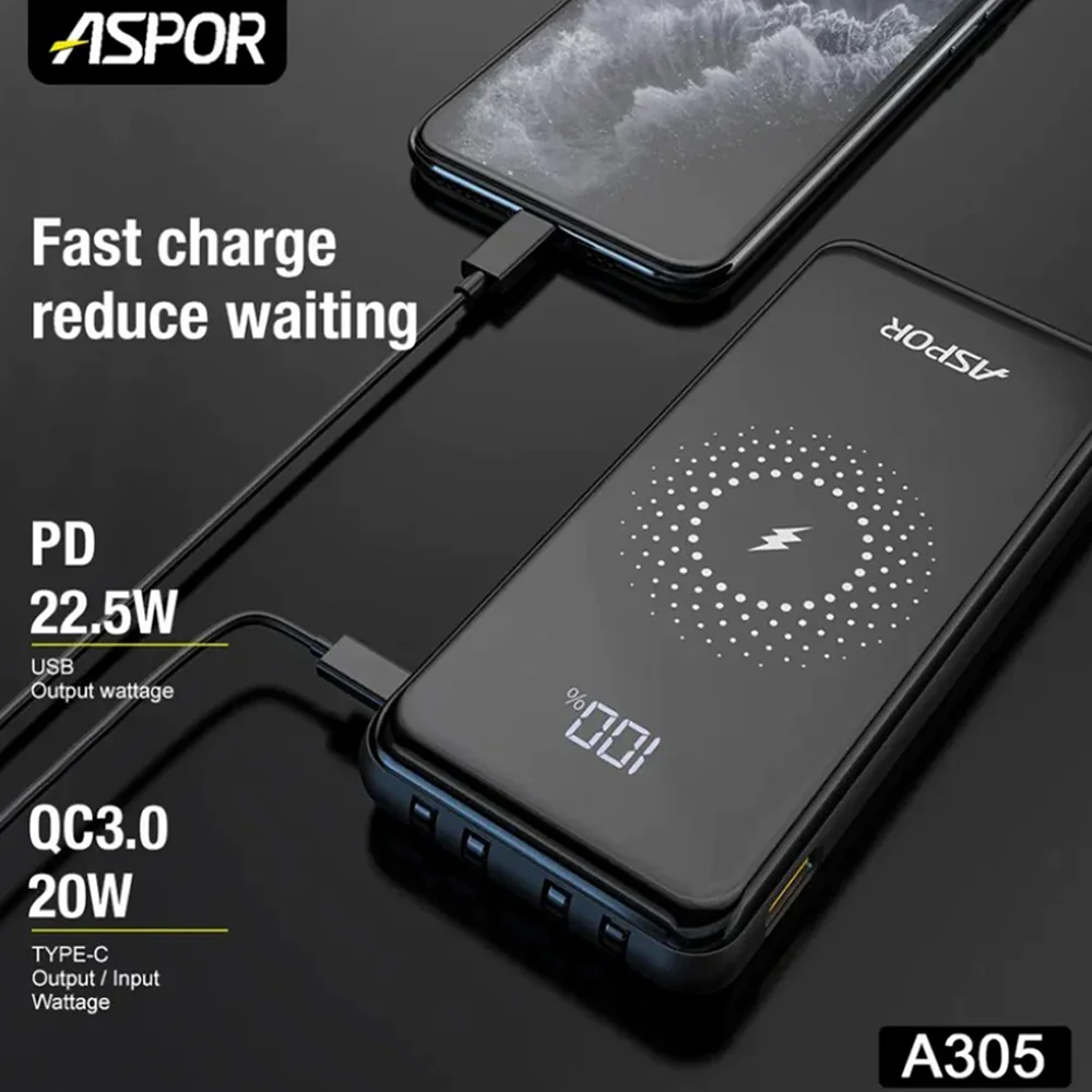Aspor Quick Charging Wireless Power Bank 10000mAh Black - Image 7