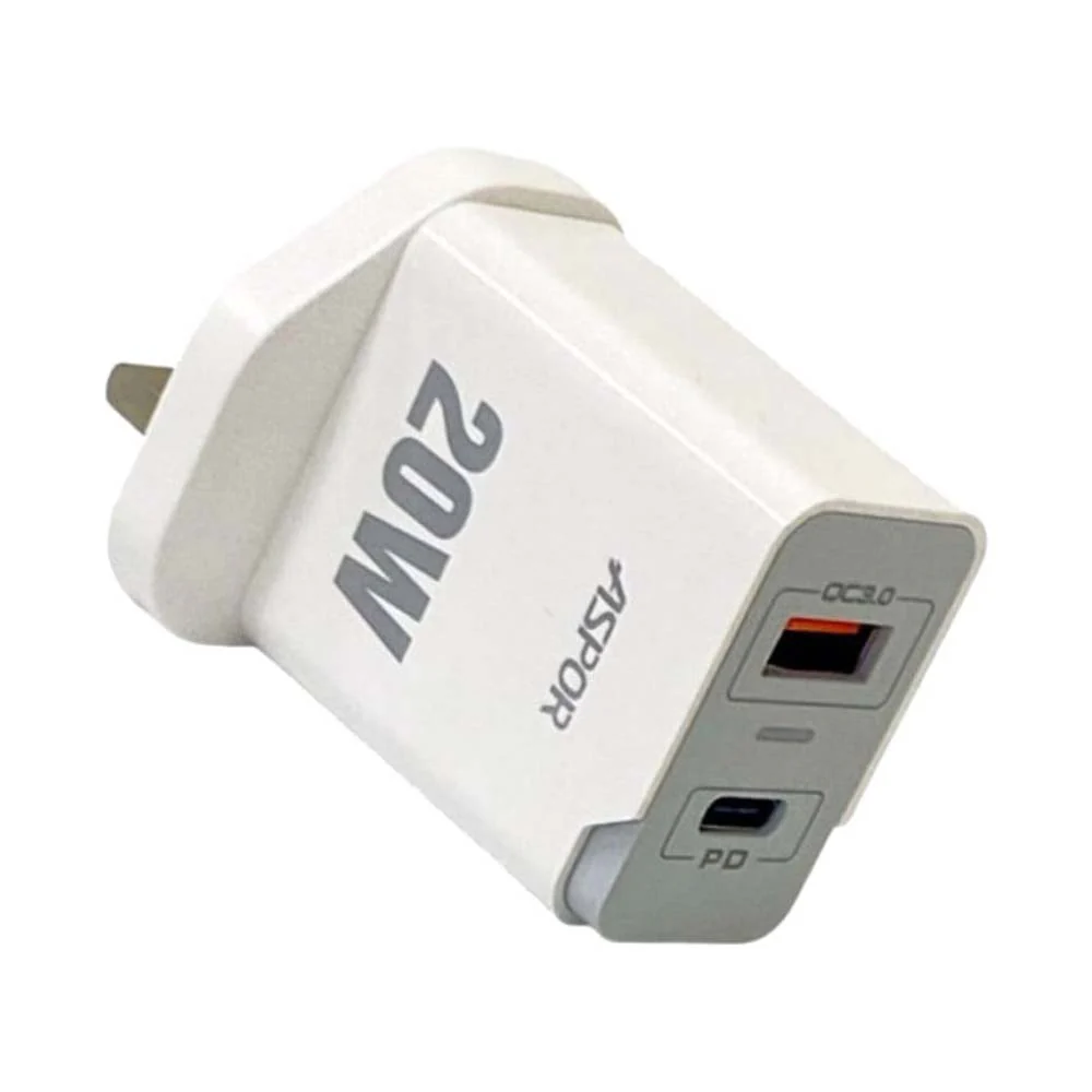 Aspor 20W PD wall charger with USB-A port White - Image 3