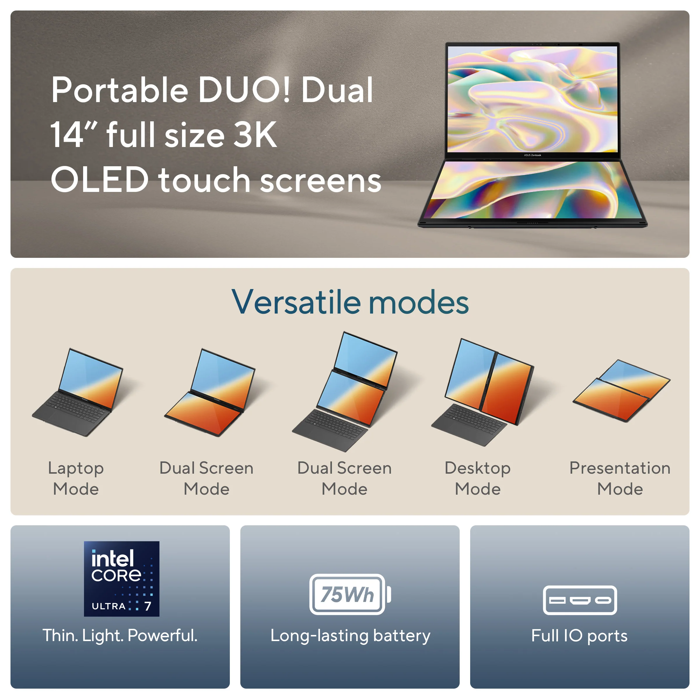 ASUS Zenbook Duo Laptop Intel Core Ultra 7-255H, 32GB LPDDR5X, 1TB SSD, 14-inch 16:10 Touch OLED Display, Windows 11 Home, Inkwell Gray, UX8406CA-OLED7 (2025) - Image 12