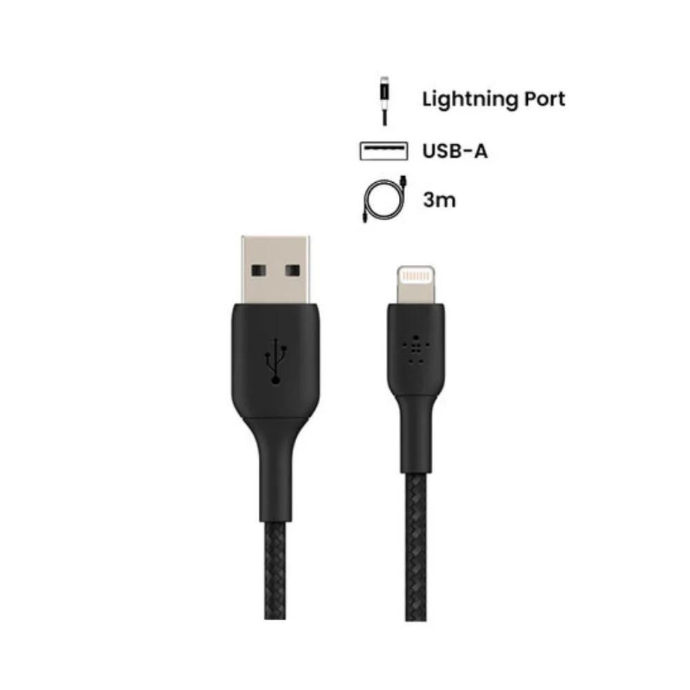 Belkin Braided USB-A to Lightning Cable Black - Image 2