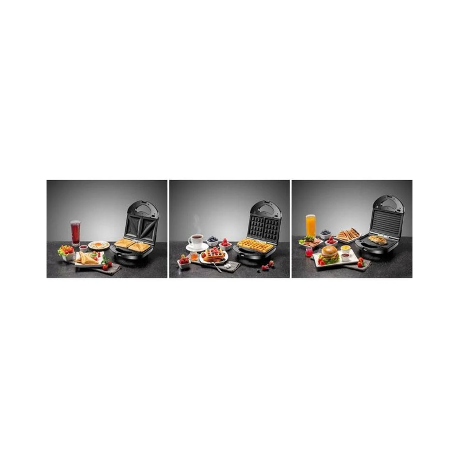 Black + Decker 3 In 1 Interchangeable 780W TS2130-B5, Grill & Waffle& Sandwich Maker Silver/Black - Image 3