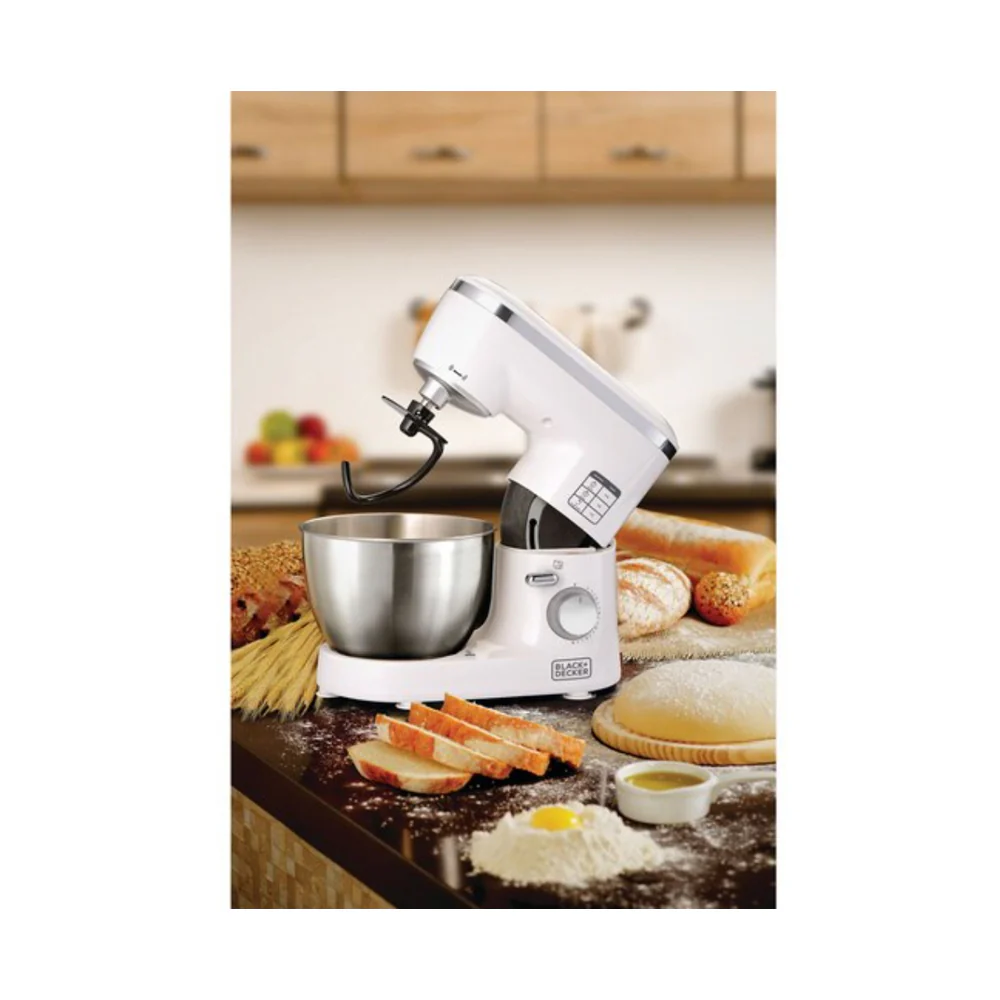 Black + Decker Kitchen Stand Mixer Machine, 1000W Power, 4L Large Capacity, Stainless Steel Bowl, 6 Speed Settings for Perfect Baking Results, Easy Mixing & Kneading, SM1000-B5 - Image 4
