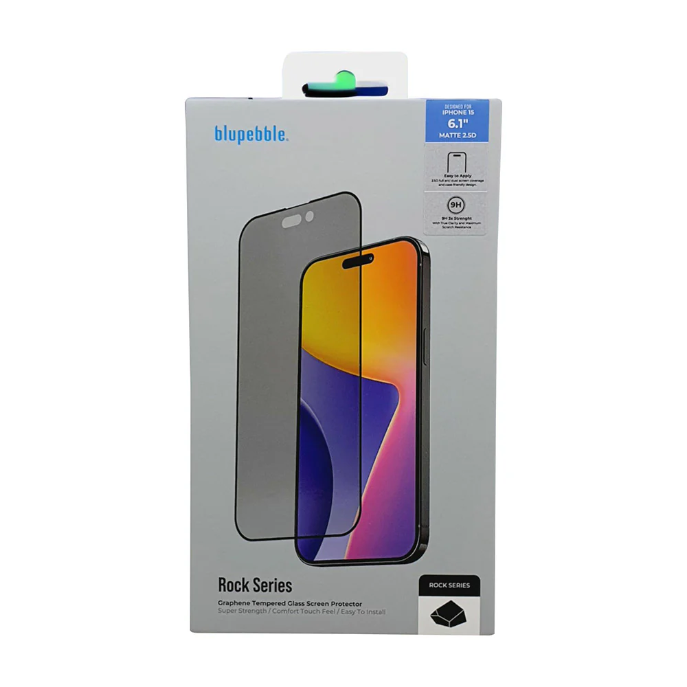Blupebble Graphene Rock Series Screen Protector Matte Tempered Glass Clear for Iphone 15 Pro