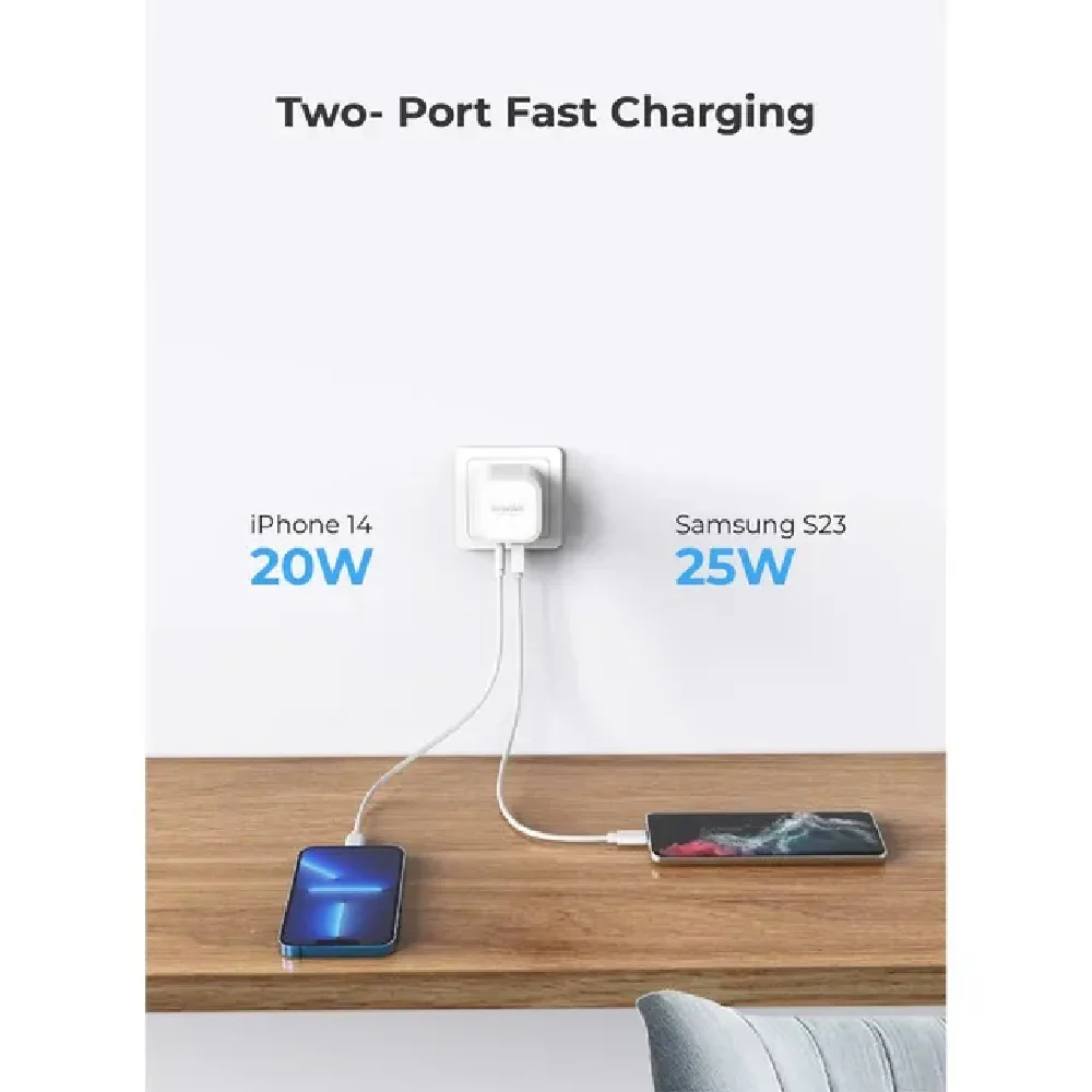 Blupebble 2-Port PD Gan Fast Charger Plug 45W White - Image 3