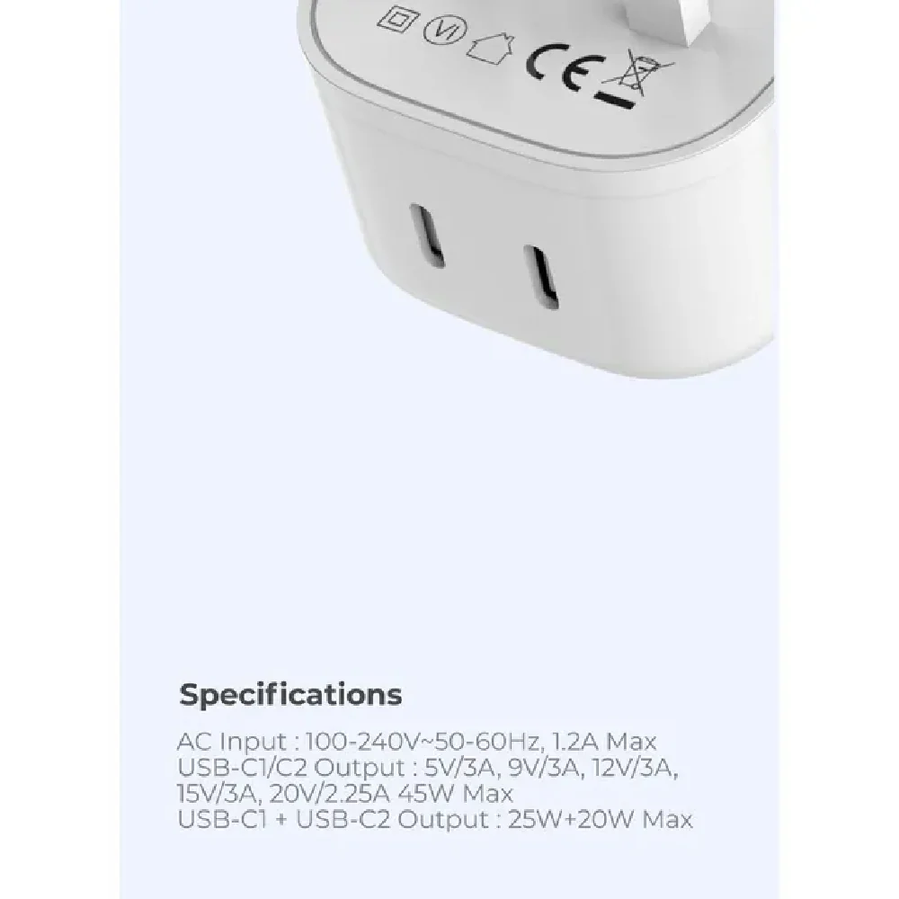 Blupebble 2-Port PD Gan Fast Charger Plug 45W White - Image 6