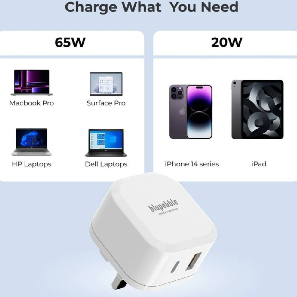 Blupebble 2-Port PD Gan Fast Charger Plug 65W White - Image 7