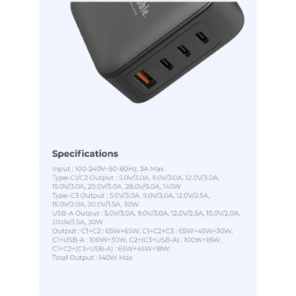 Blupebble 4-Port PD GaN Fast Charger 140W Black - Image 6