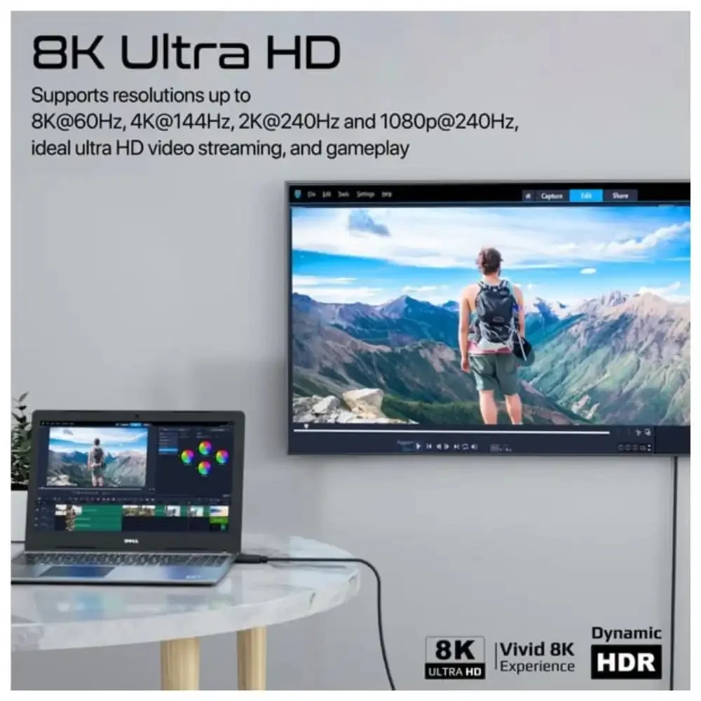 Blupebble 8K Ultra DP 1.4 Cable 2M Black - Image 2