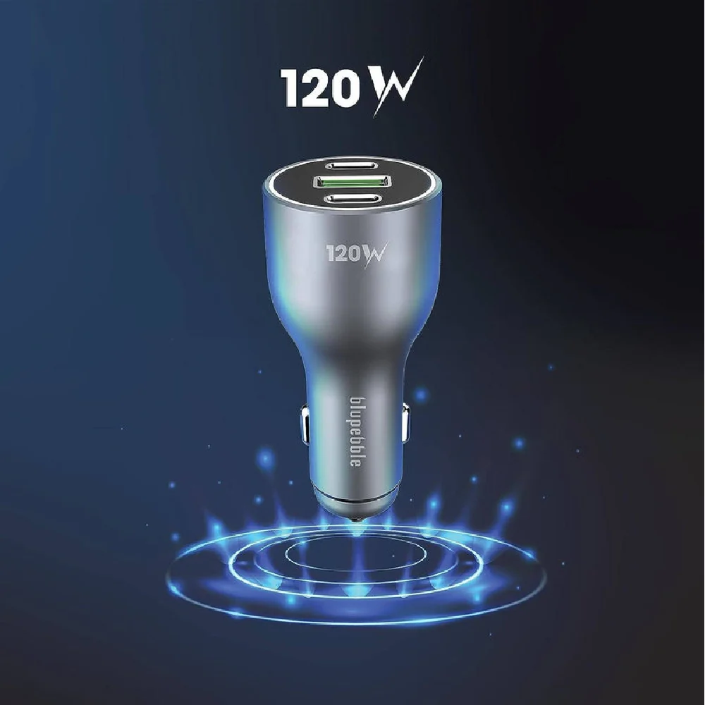 Blupebble NaviPower Fast Car Charger with 3 Ports 120W Grey - Image 5