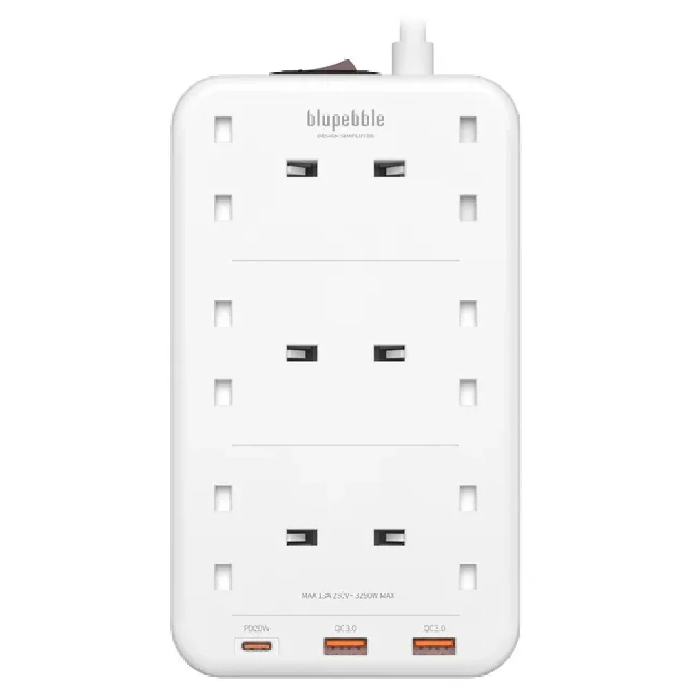 Blupebble 6 Plug Surge Protection Power Strip White - Image 2