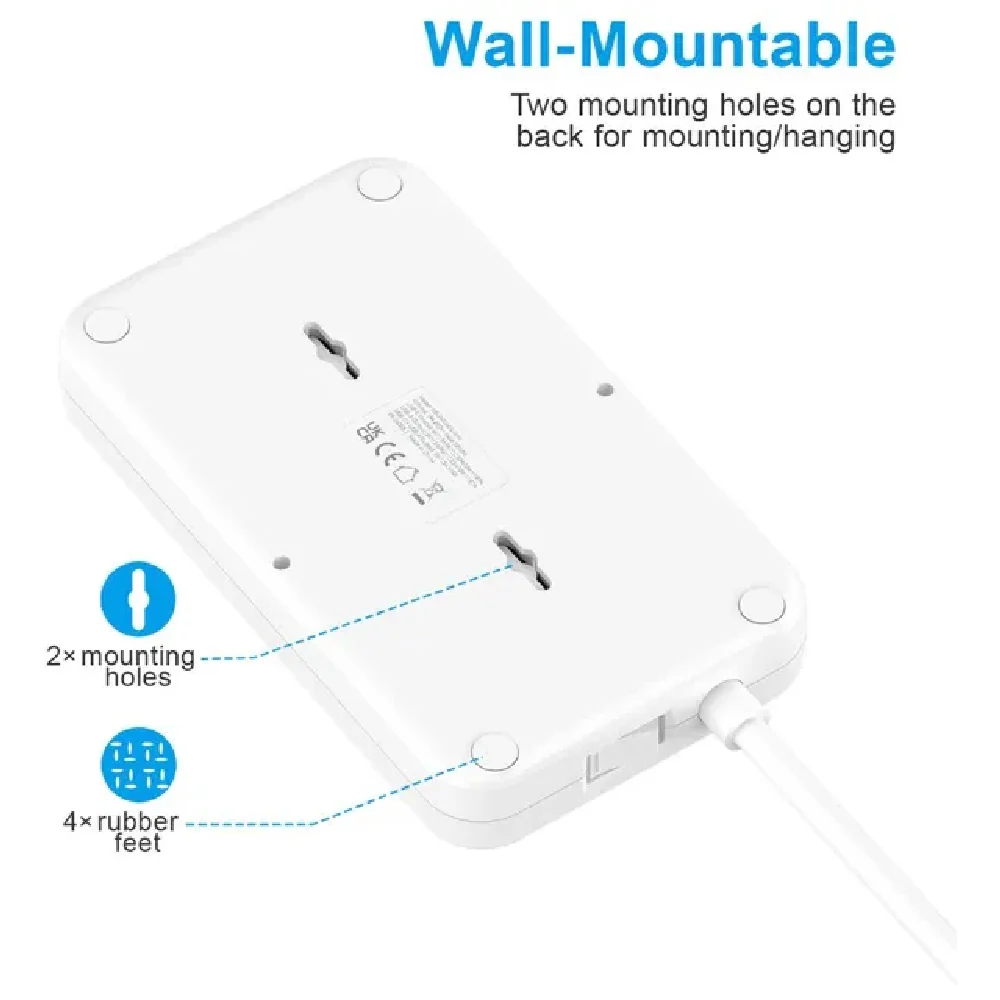 Blupebble 6 Plug Surge Protection Power Strip White - Image 3