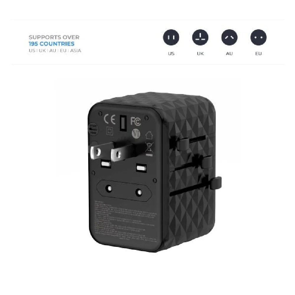 Blupebble Passport 2.1 World Travel Adapter Black - Image 2