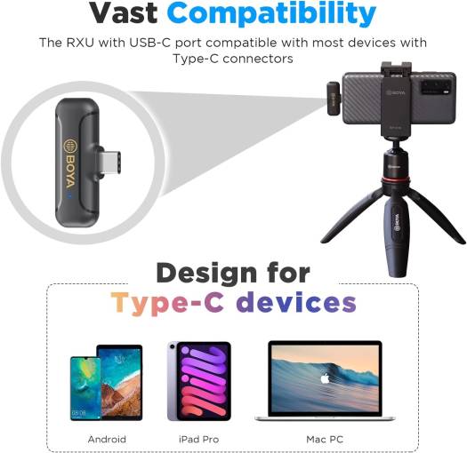 Boya Wireless Dual Channel Microphone, Omnidirectional Built-in Mic, 50m Operating Range, Automatic Pairing, 10 Hour Runtime, Noise Cancellation, USB Type-C Connector, Black, BY-WM3T2-U2 - Image 3