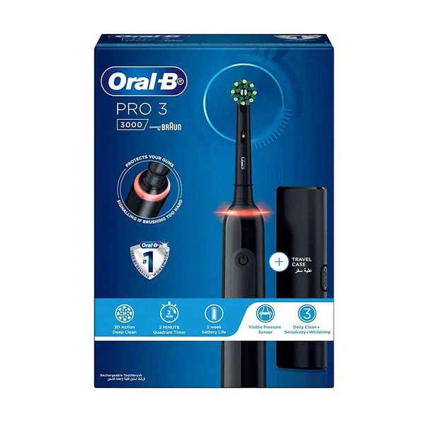 Braun Oral-B Pro 3 Electric Toothbrush With Travel Bag Black