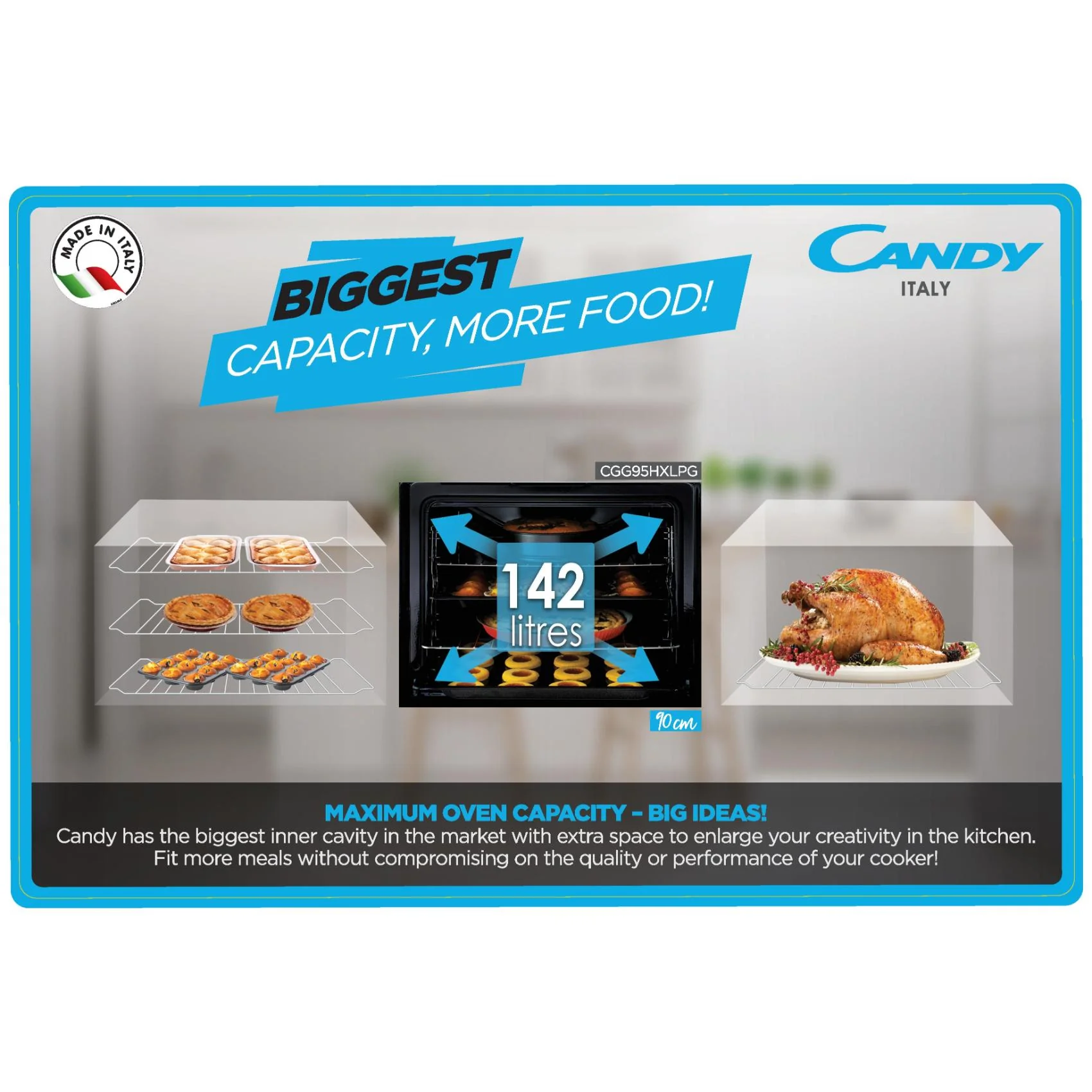 Candy 90X60 Cm Gas Cooker, CGG95HXLPG, Inox - Image 2