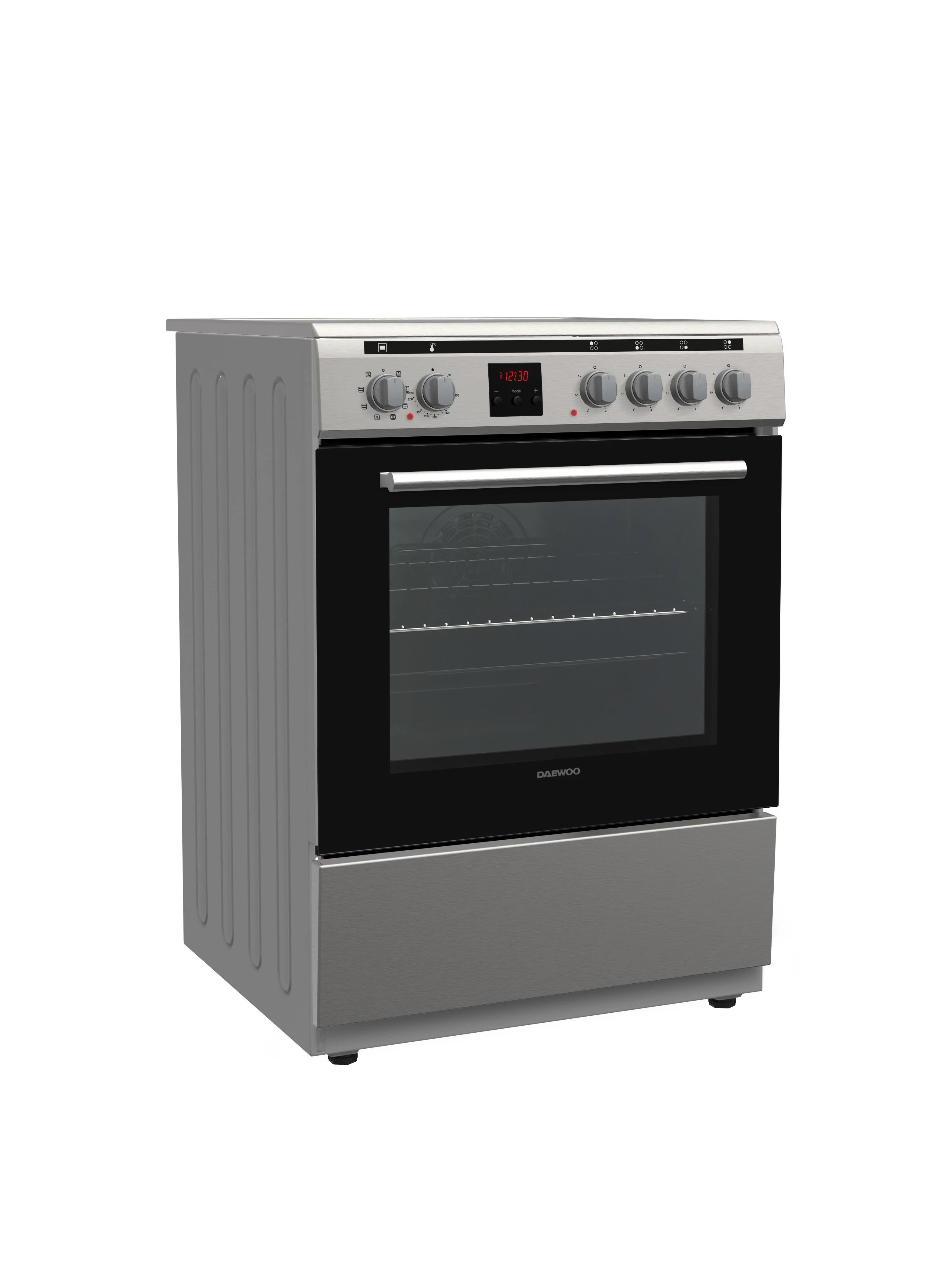 Daewoo Ceramic Electric Cooker 60 Cm, 60x60, Convection Fan 65L Capacity, Made in Turkiye, Schott Ceran Ceramic, Full Safety, Easy-Clean Oven, Electric oven, Stainless steel, DCC-S664HF