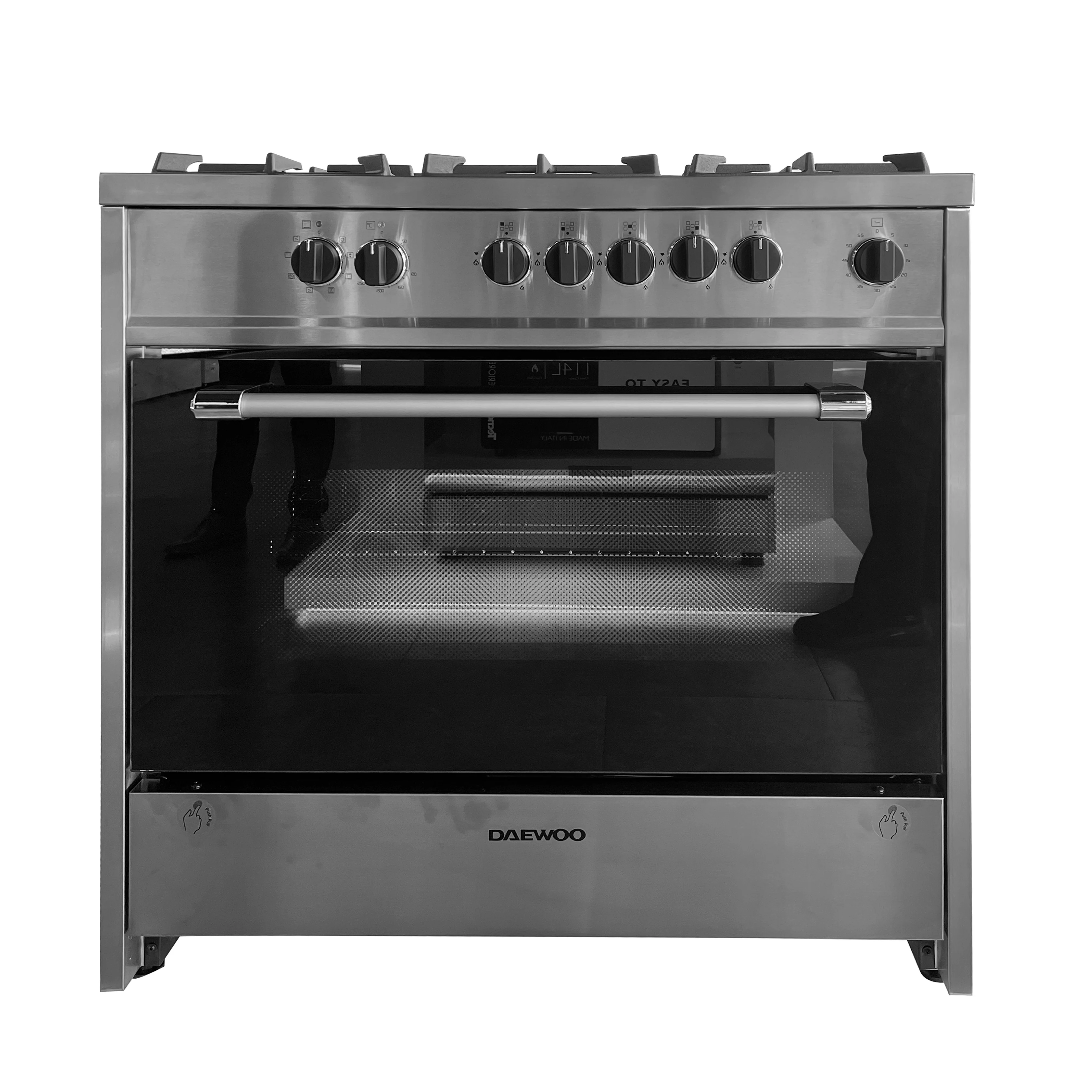 Daewoo Multifunction Gas Cooker with Electric Oven 60cm, cast iron, Full safety, double ring burner, Sabaf burners, convection fan, 90 Litre Capacity, Electric oven, Stainless steel, DGE-S965HE - Image 3