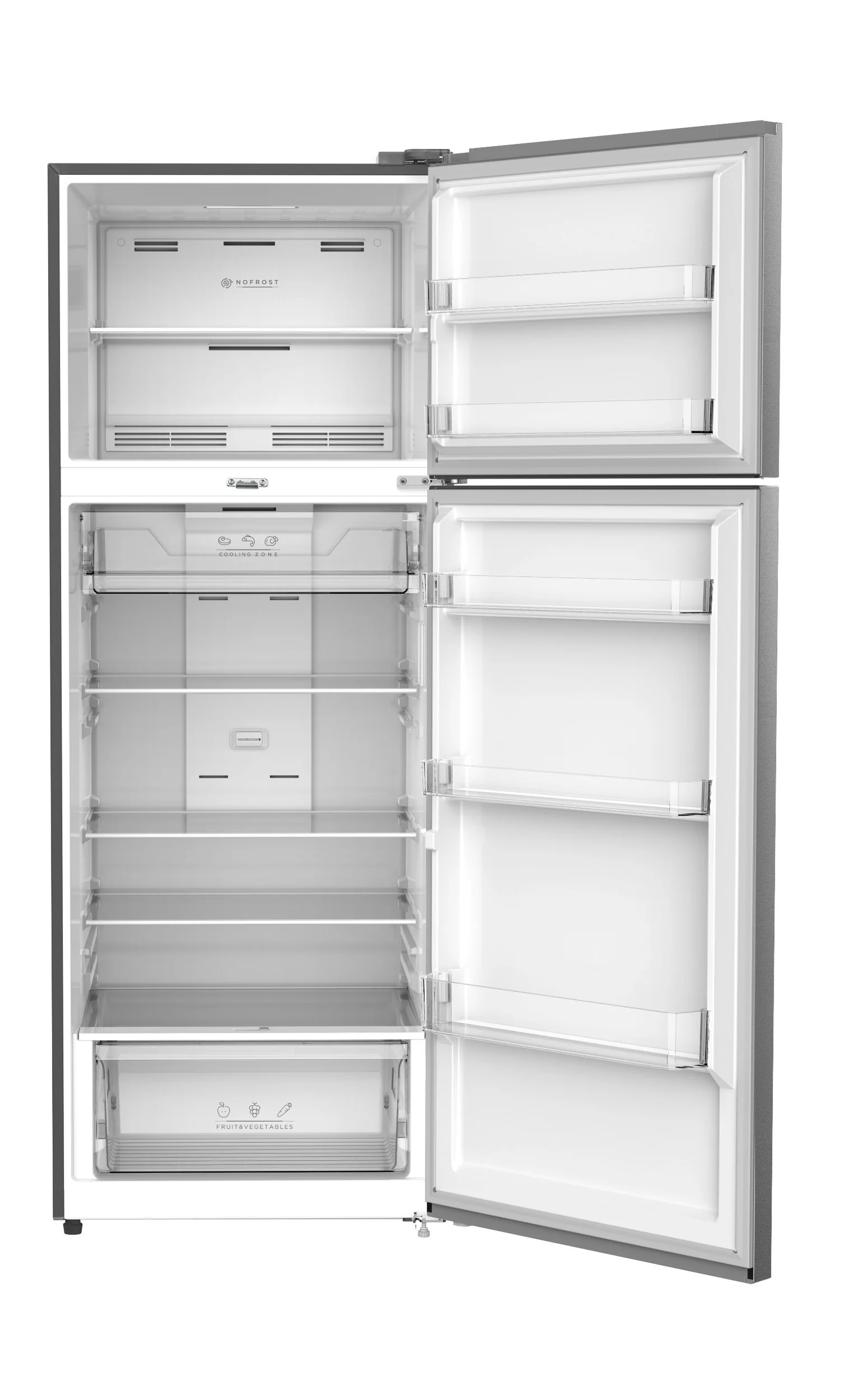 Daewoo Top Mount Refrigerator 413L capacity, Tempered glass, No-Frost, Inverter Compressor, Tempered glass, Digital Control, Stainless Steel, FR-559VSIN