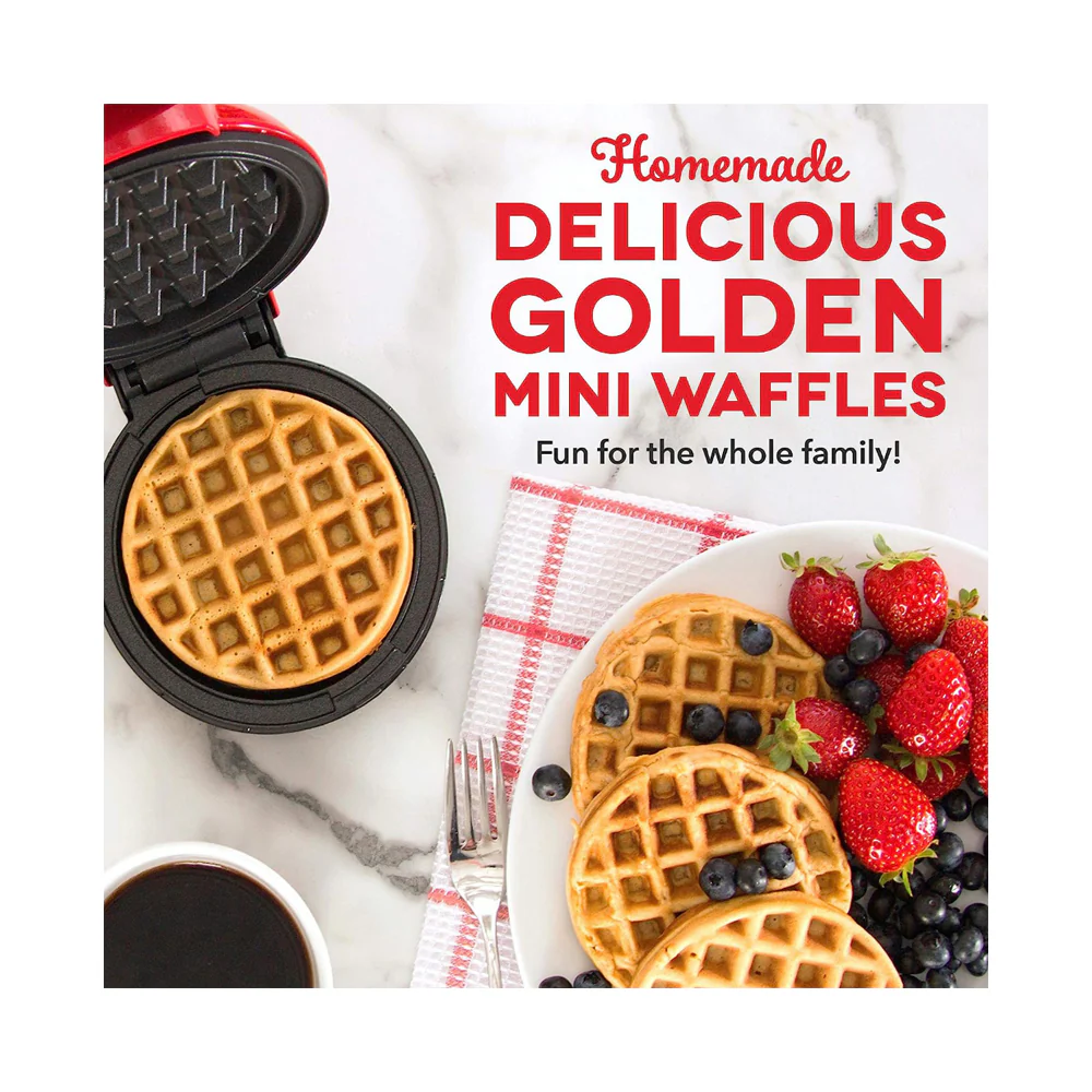 Dash Non-Stick Mini Waffle Maker Red - Image 2