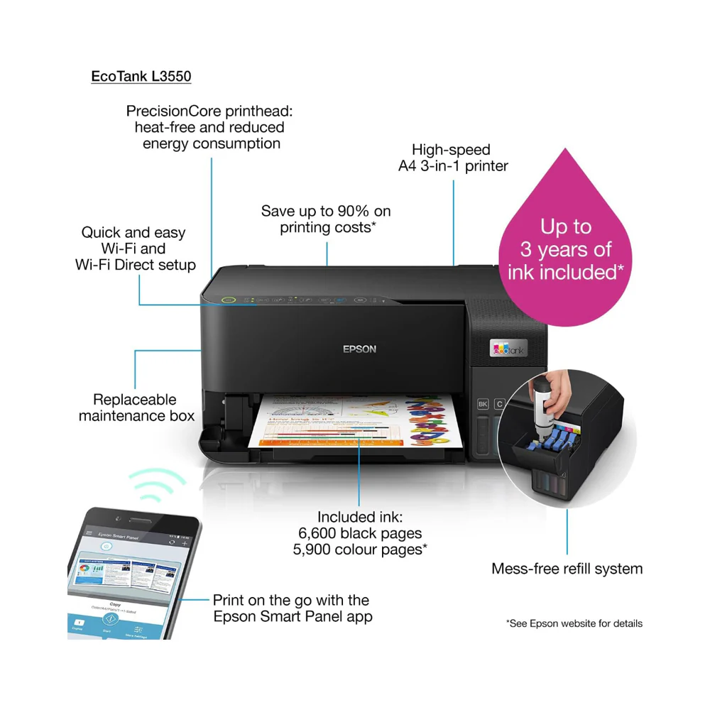 EPSON EcoTank Ink Tank Printer Black, L3560 - Image 5