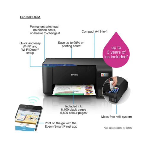Epson EcoTank L3251 A4 All-In-One Ink Tank Printer Black - Image 4